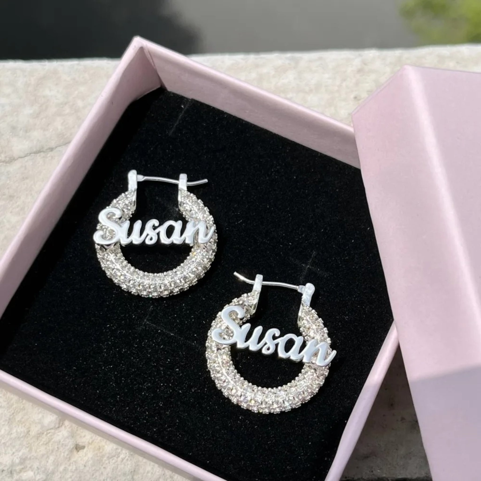 Pave Name Hoop Earrings