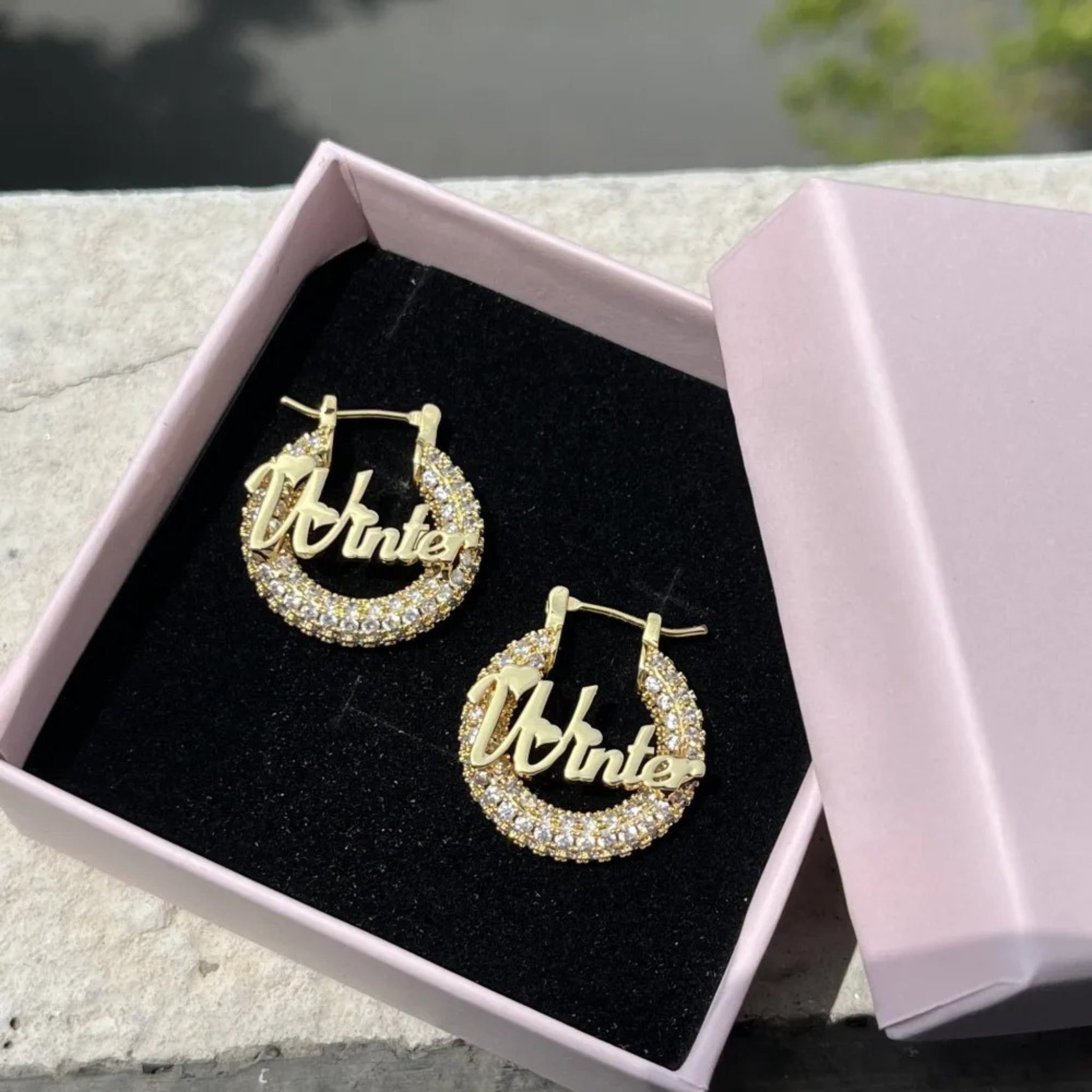 Pave Name Hoop Earrings
