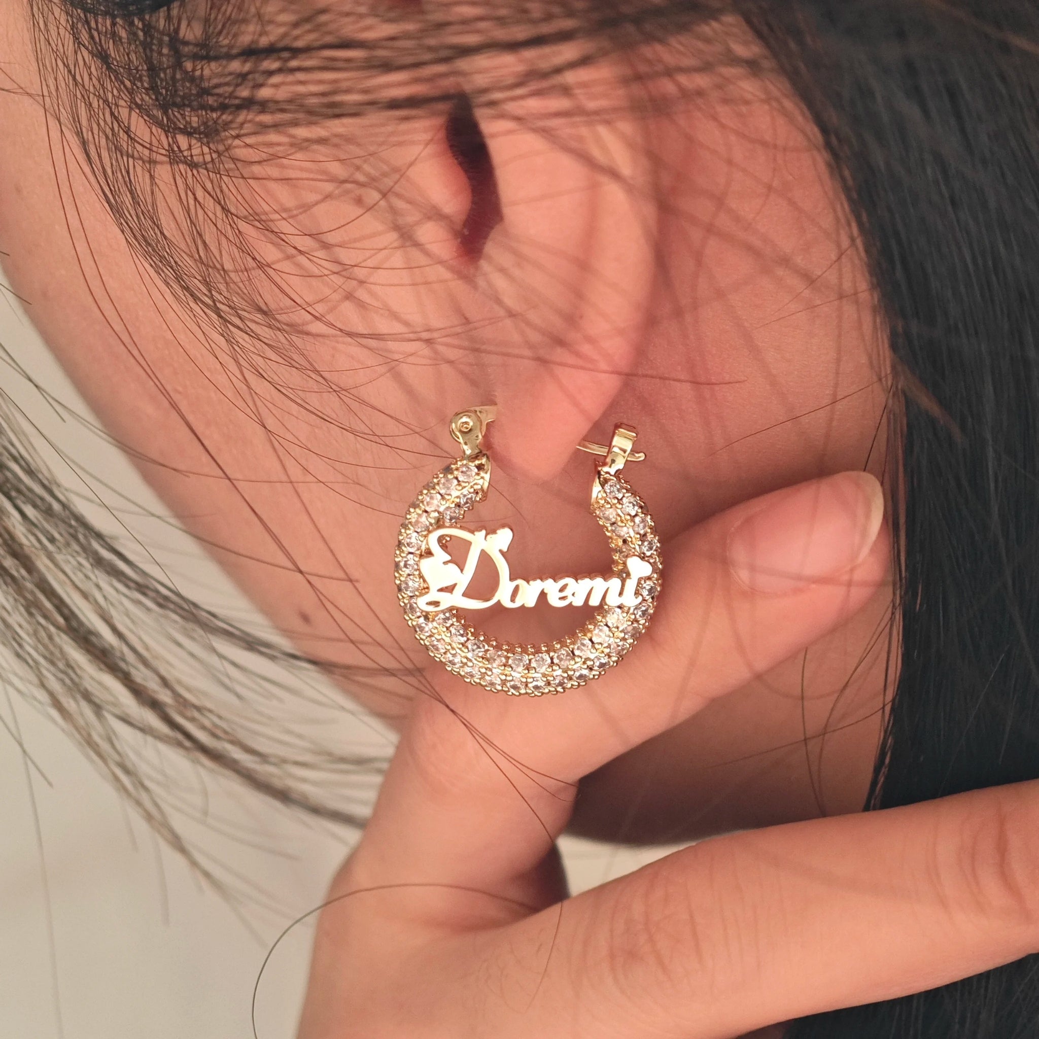 Pave Name Hoop Earrings