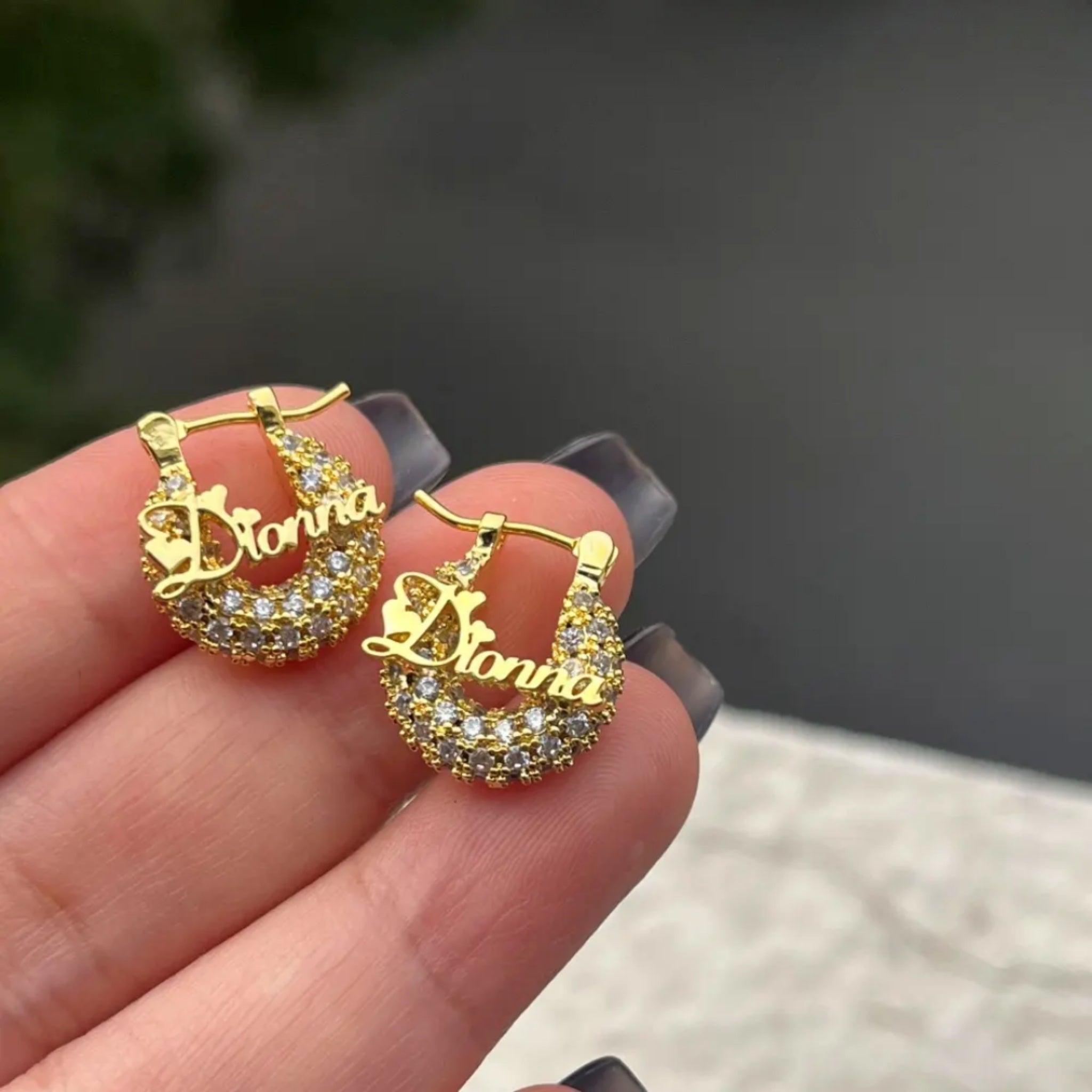Pave Name Hoop Earrings