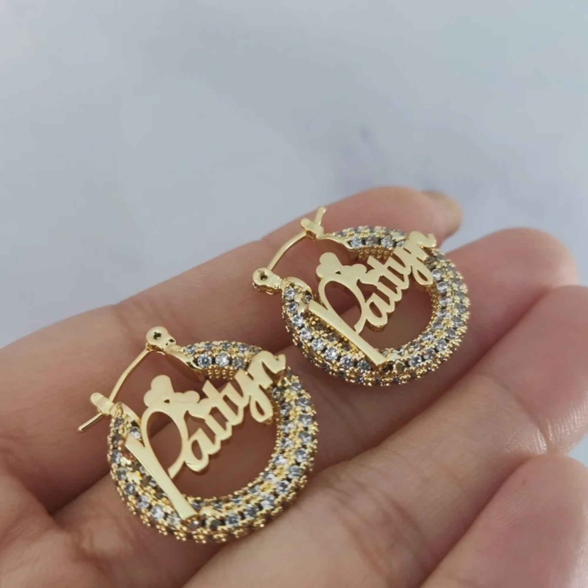 Pave Name Hoop Earrings
