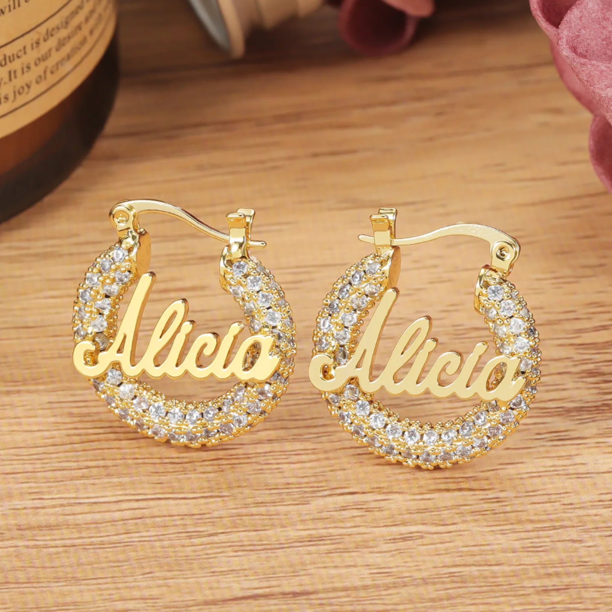 Pave Name Hoop Earrings