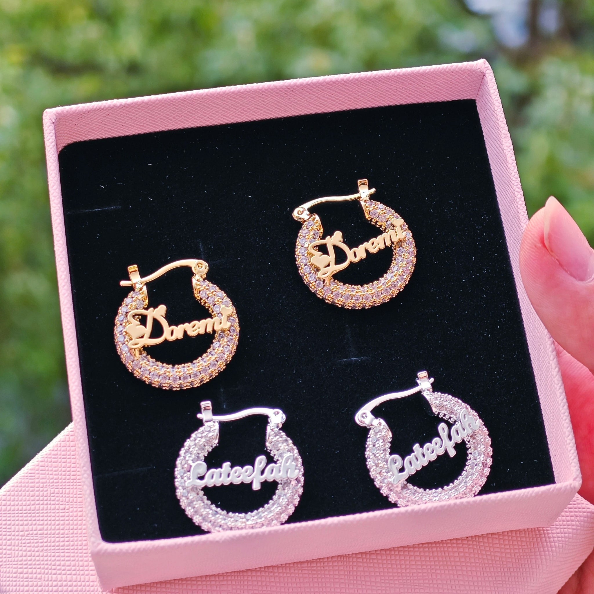 Pave Name Hoop Earrings
