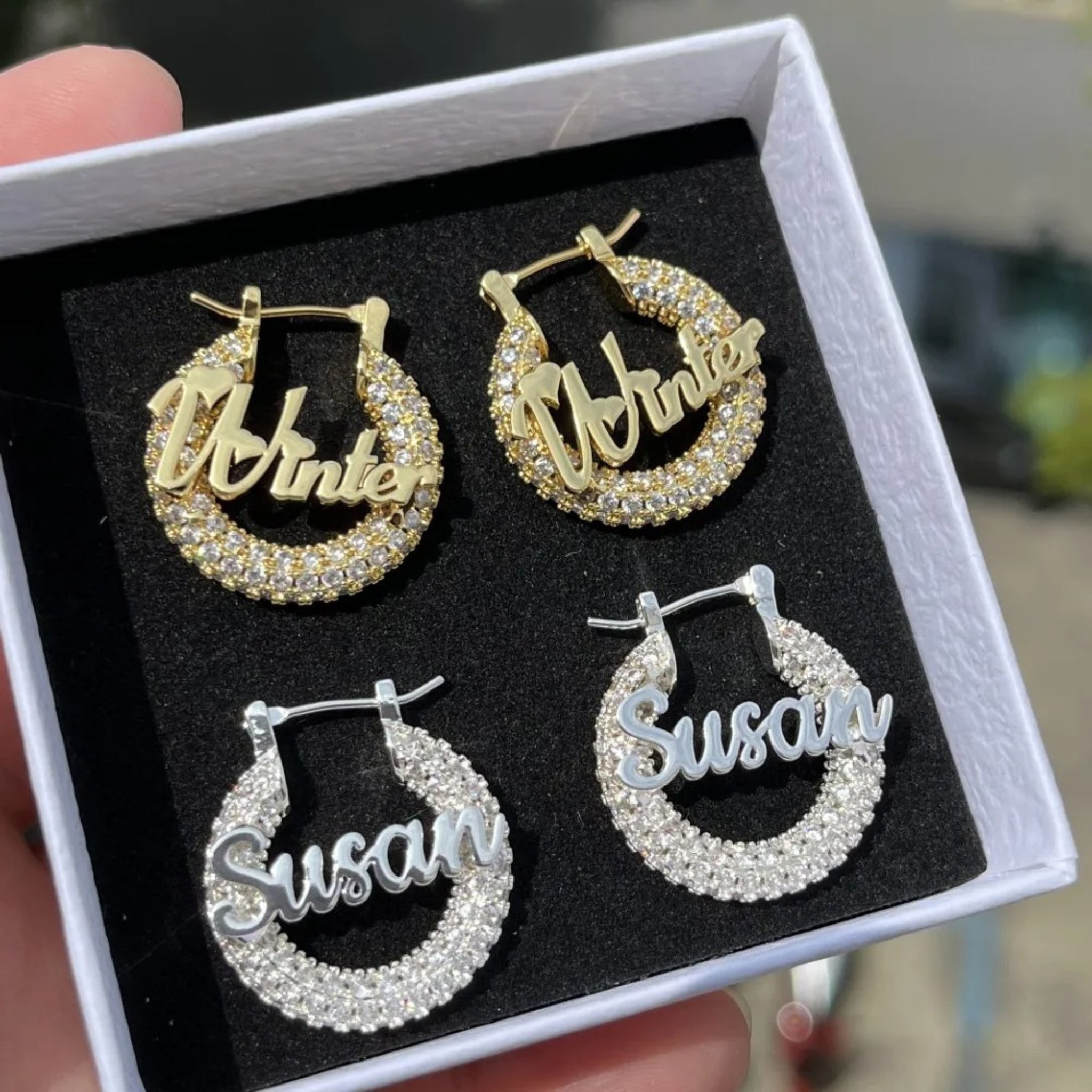 Pave Name Hoop Earrings