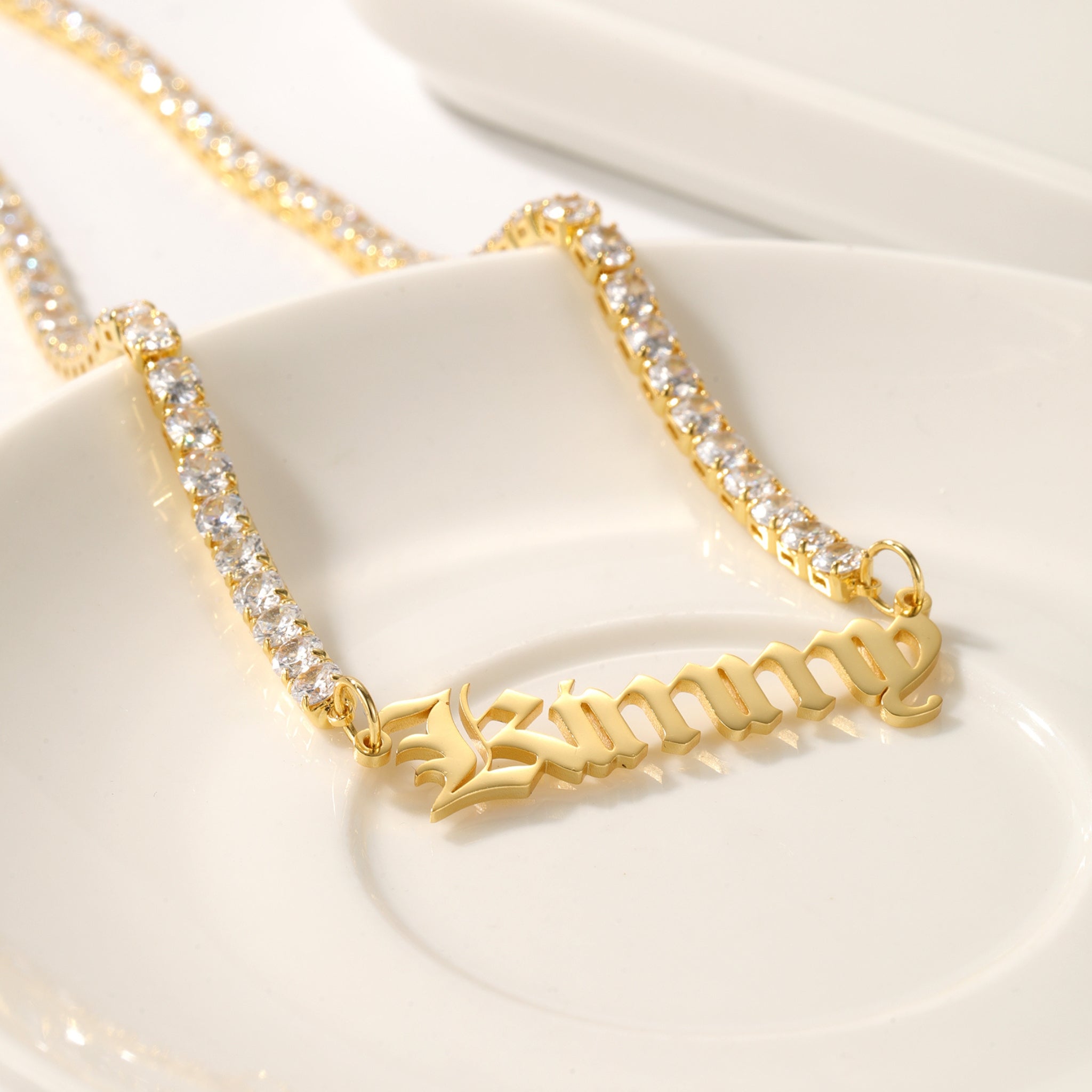 Name Pendant on Sparkling Tennis Chain