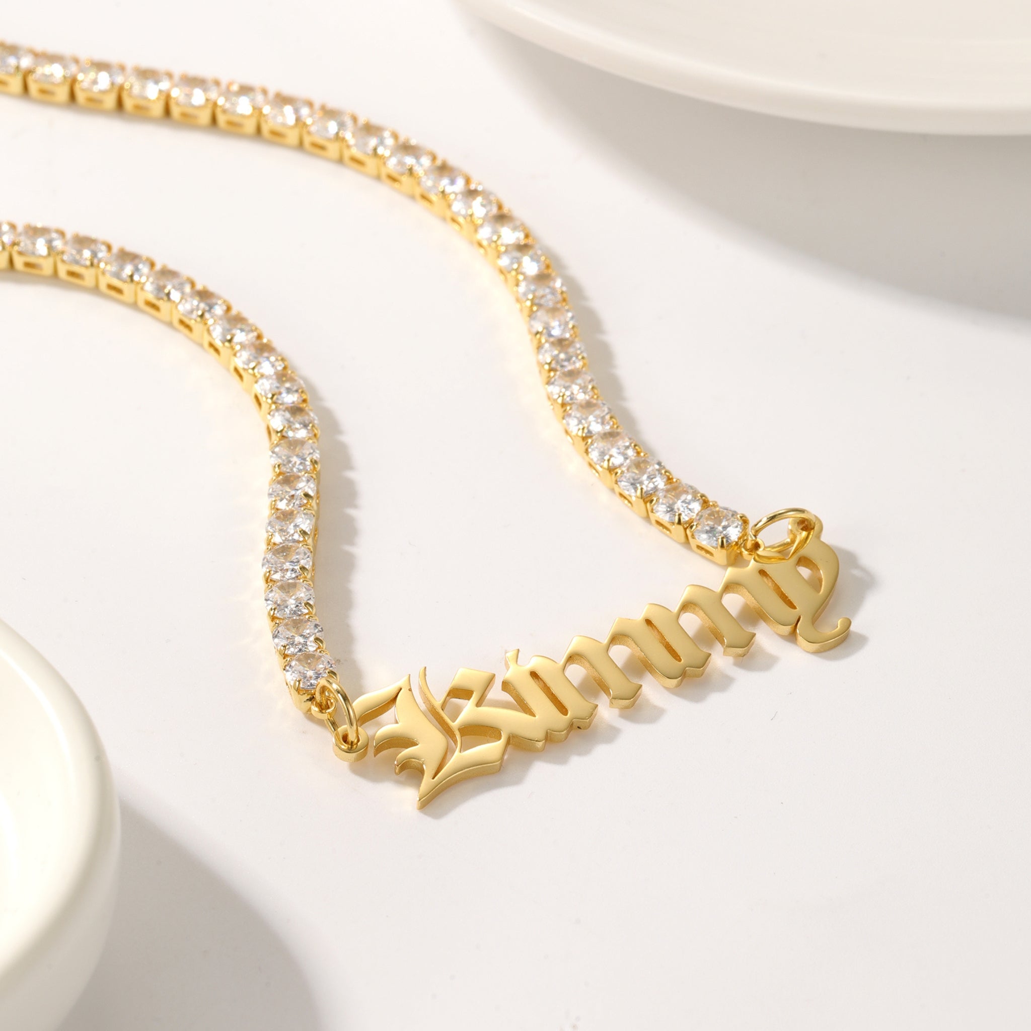 Name Pendant on Sparkling Tennis Chain