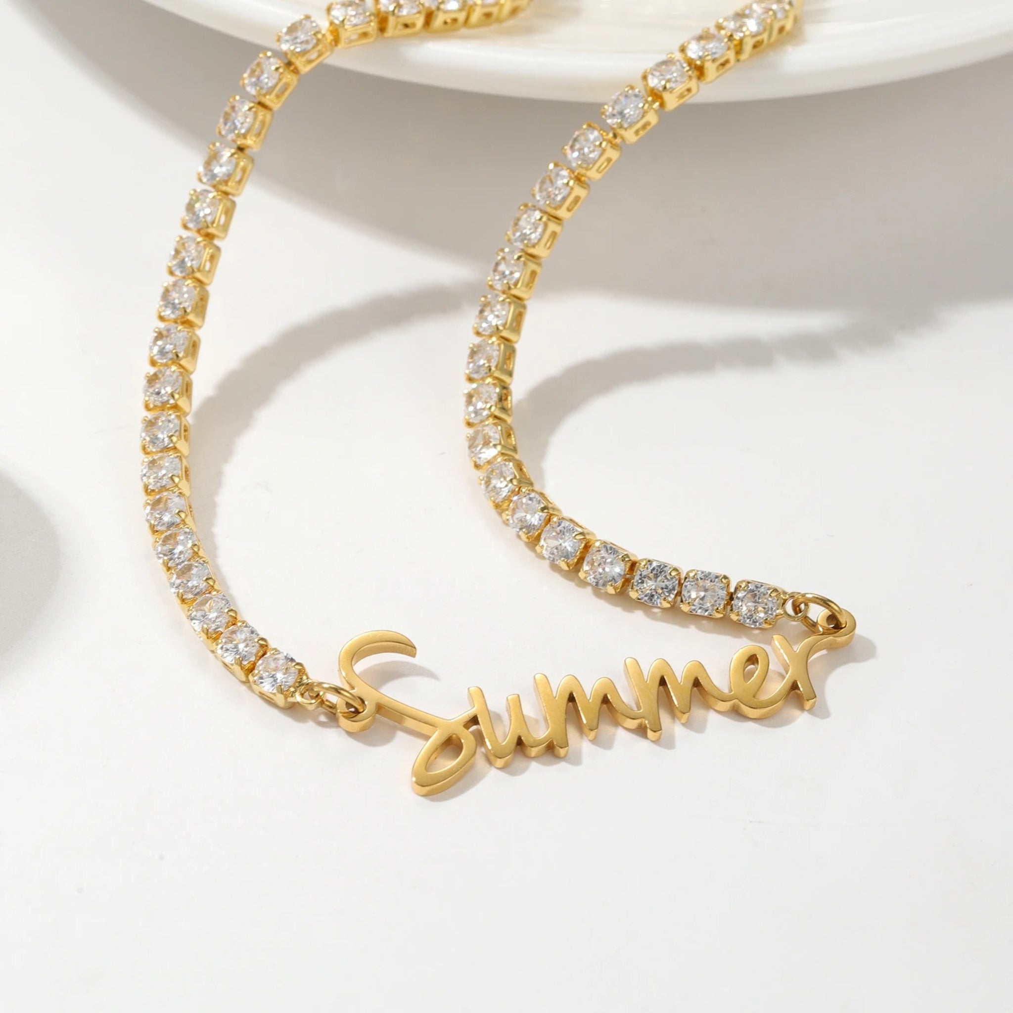 Name Pendant on Sparkling Tennis Chain