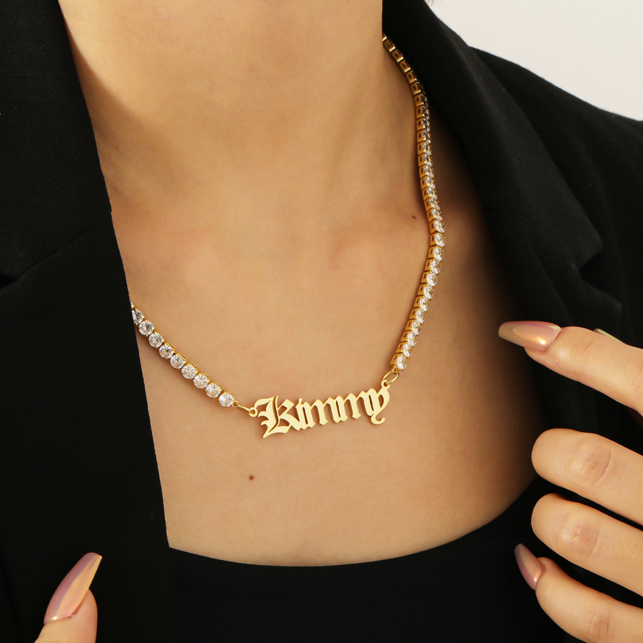Name Pendant on Sparkling Tennis Chain