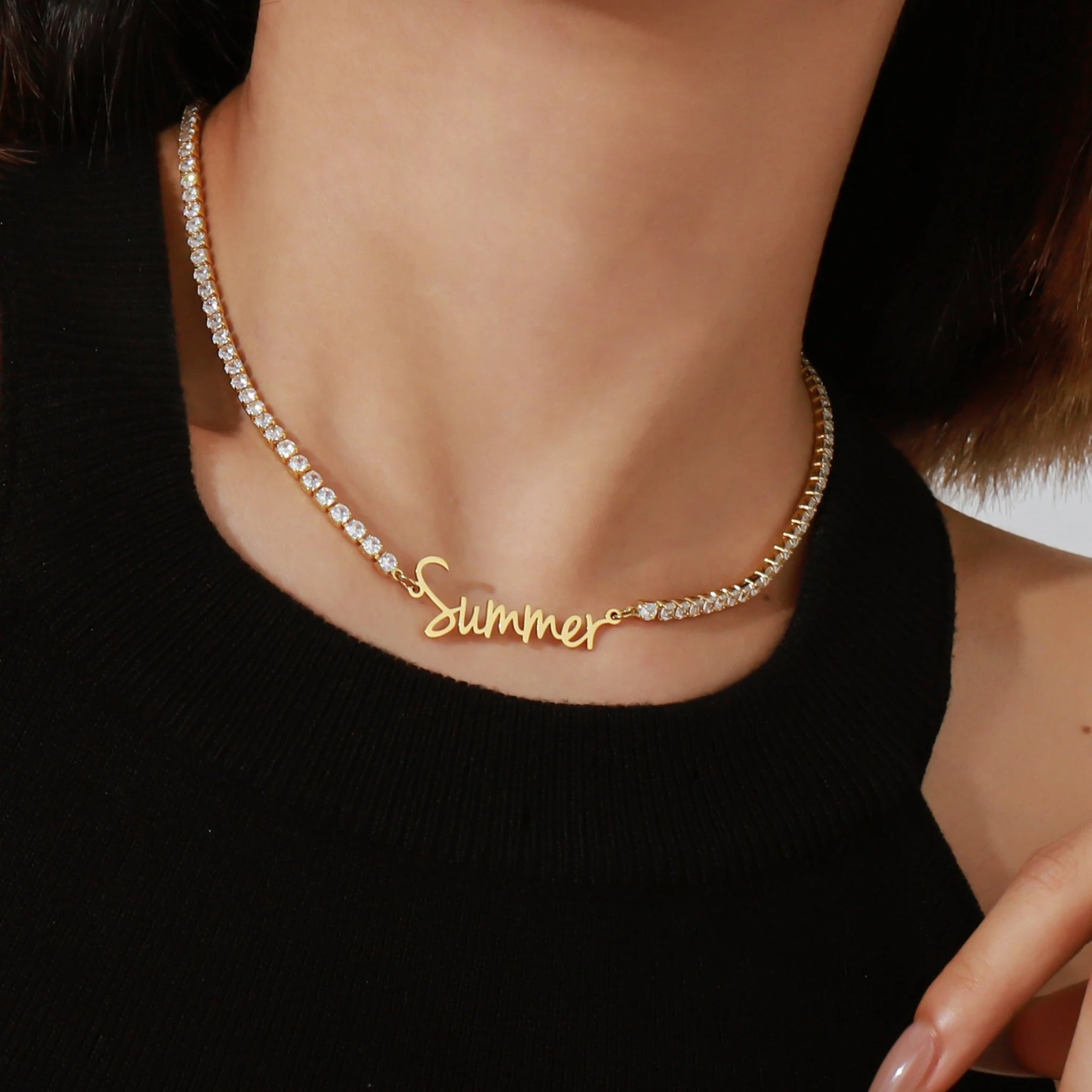 Name Pendant on Sparkling Tennis Chain
