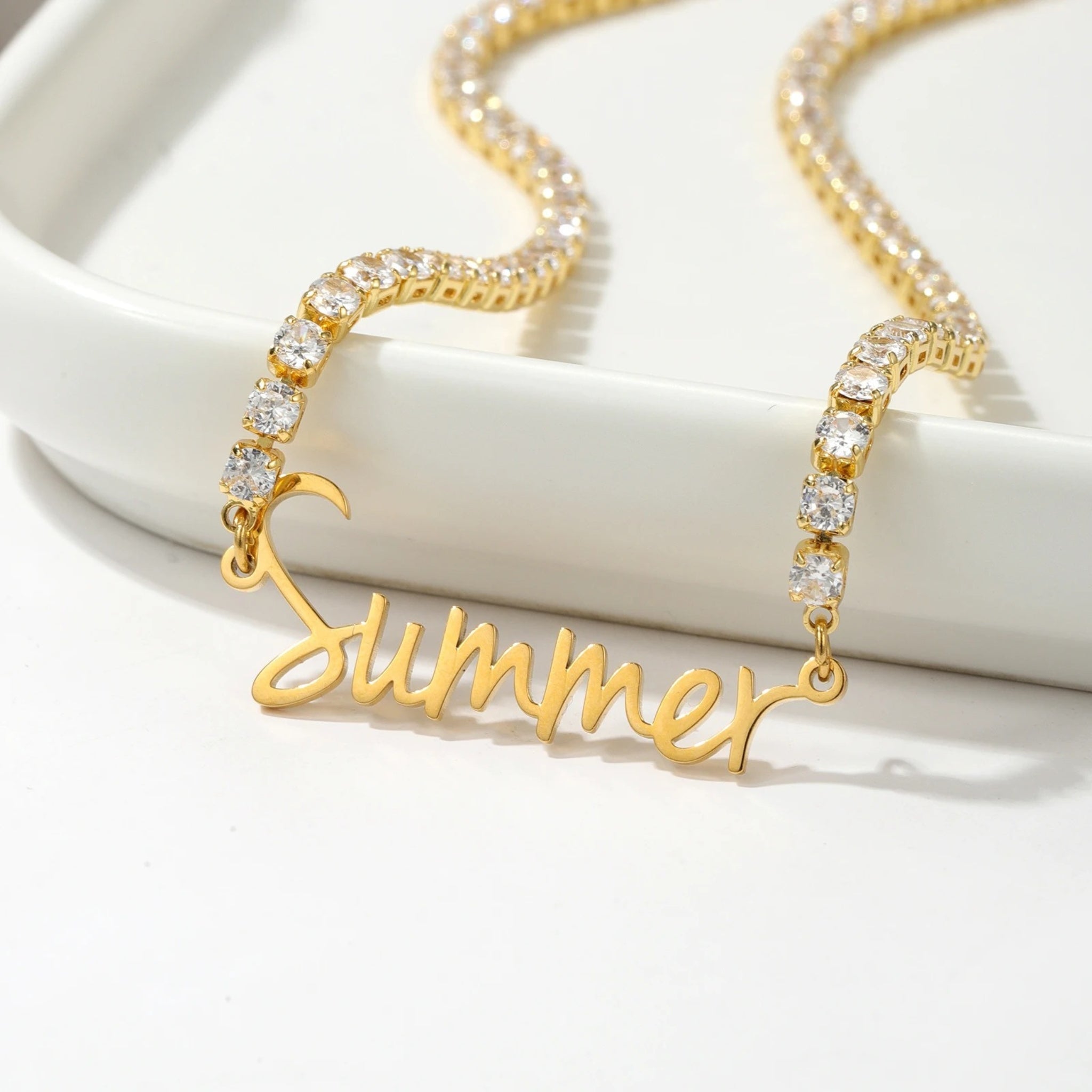 Name Pendant on Sparkling Tennis Chain