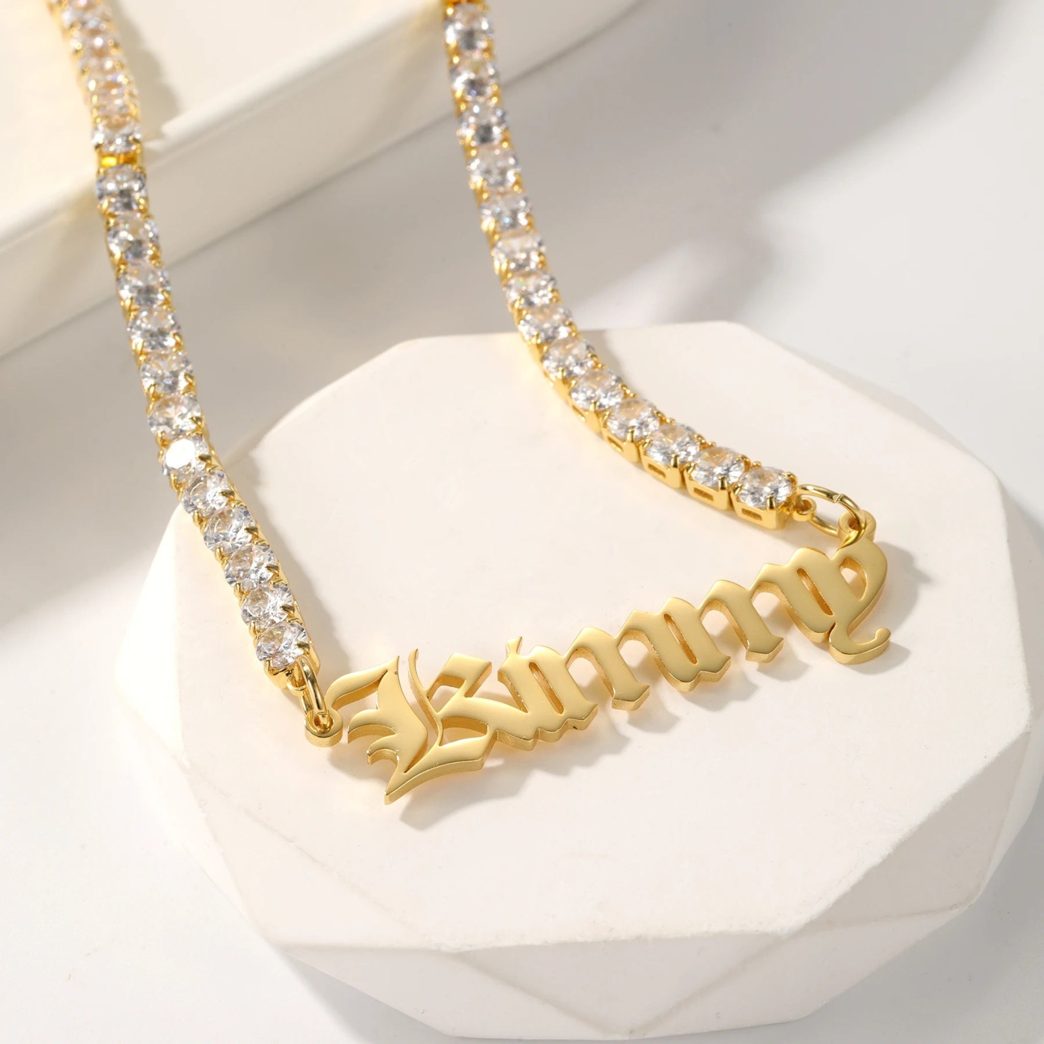Name Pendant on Sparkling Tennis Chain