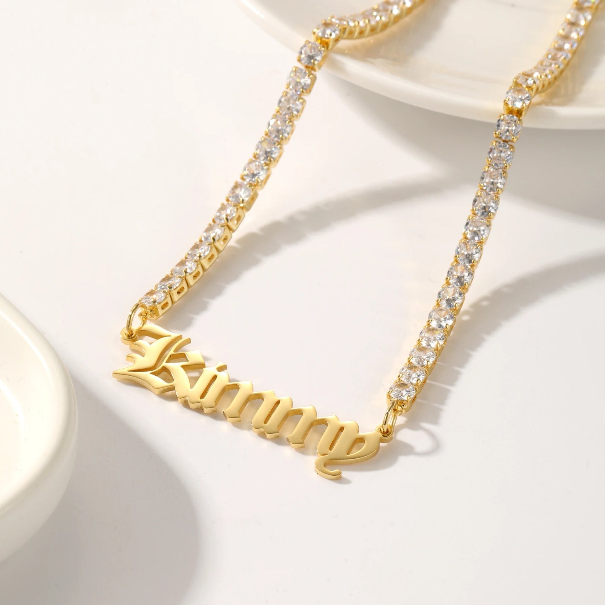 Name Pendant on Sparkling Tennis Chain
