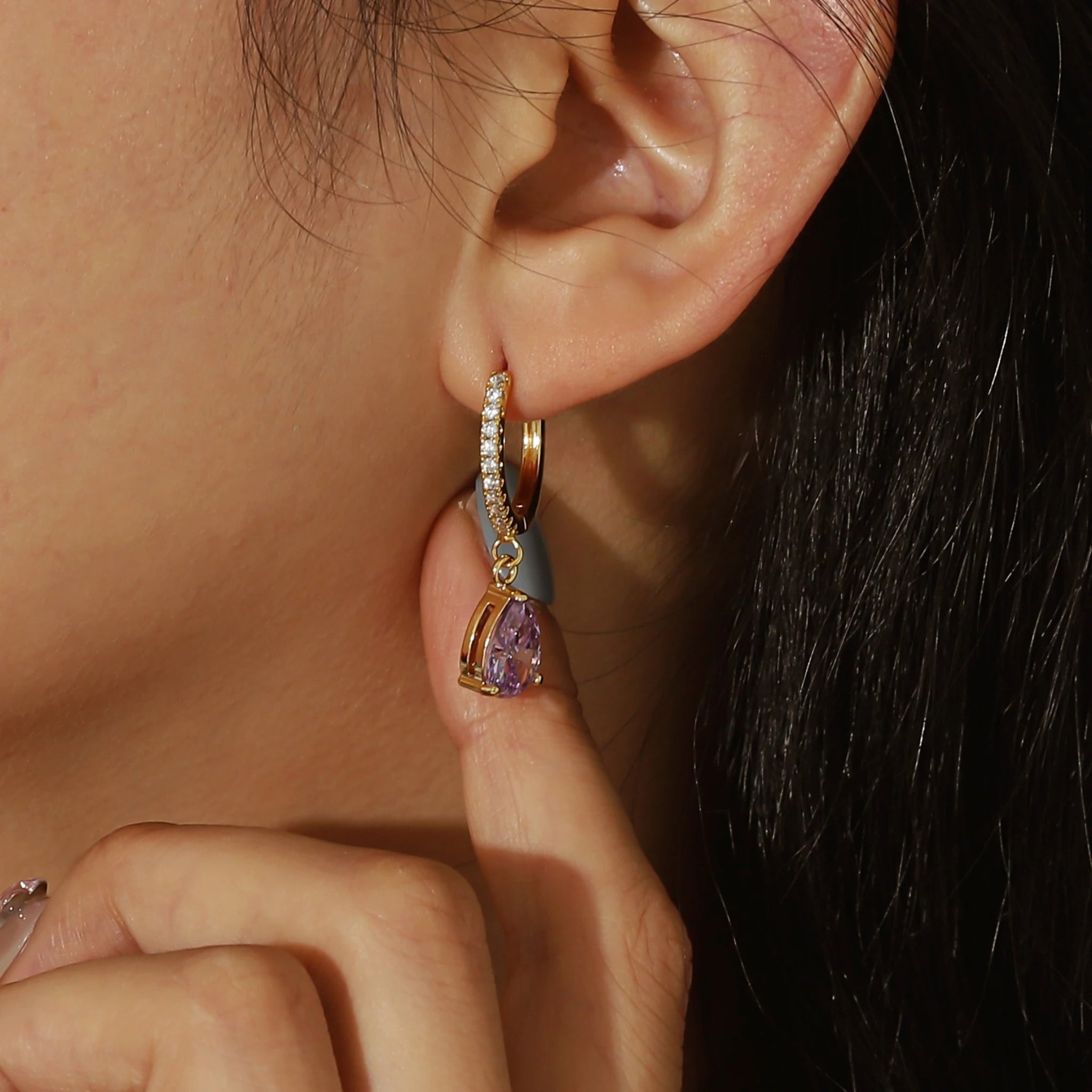 Pave Hoops with Birthstone Charm