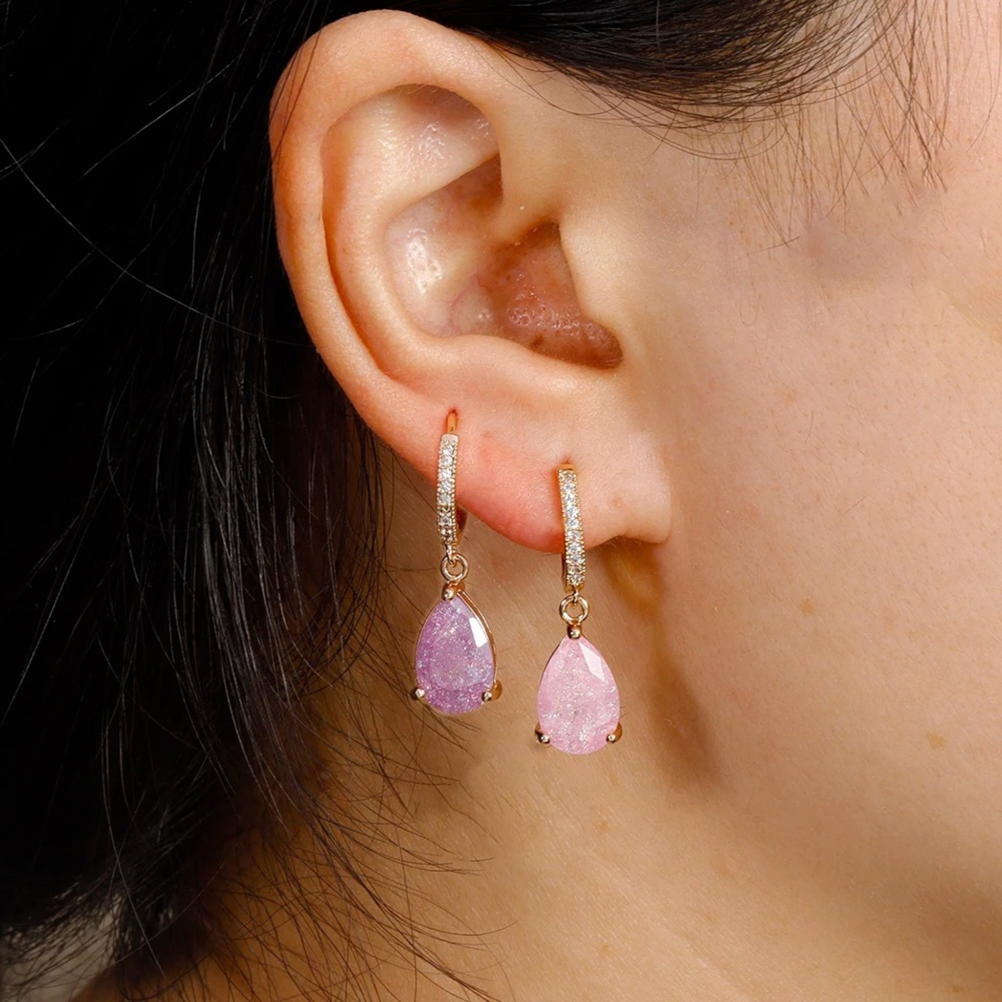 Pave Hoops with Birthstone Charm