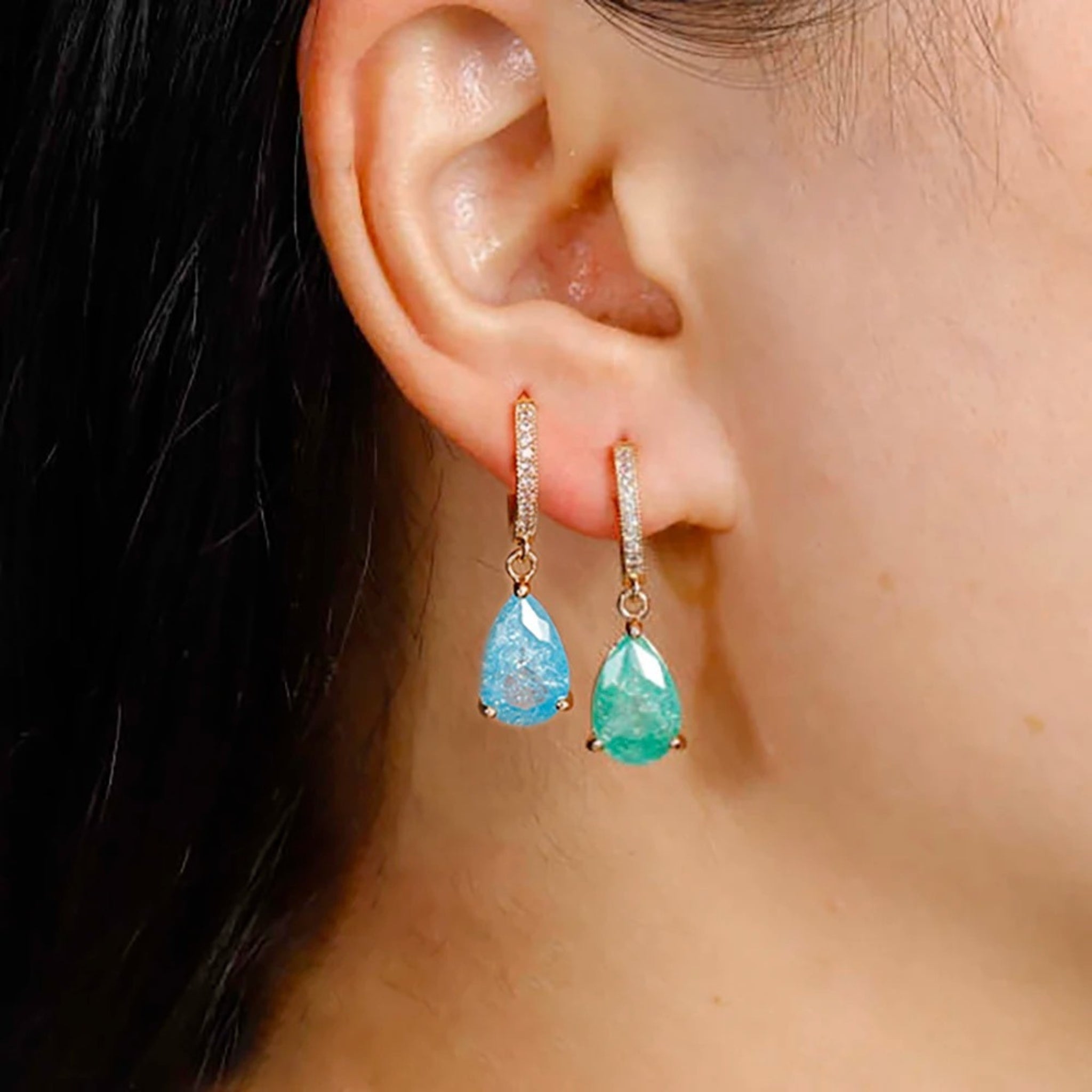 Pave Hoops with Birthstone Charm