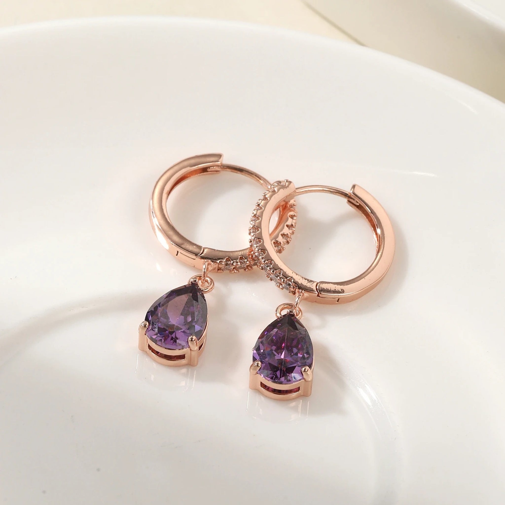 Pave Hoops with Birthstone Charm