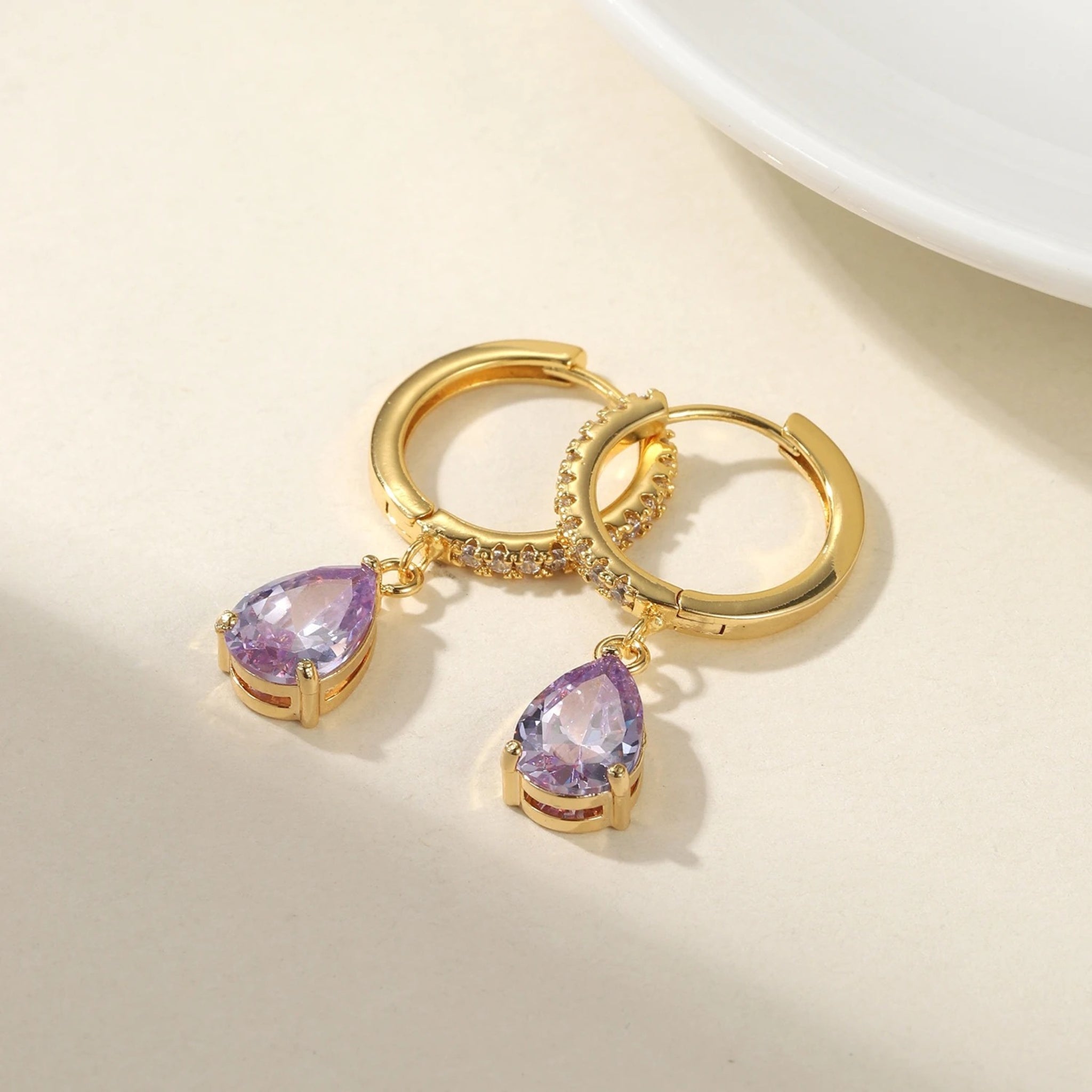 Pave Hoops with Birthstone Charm