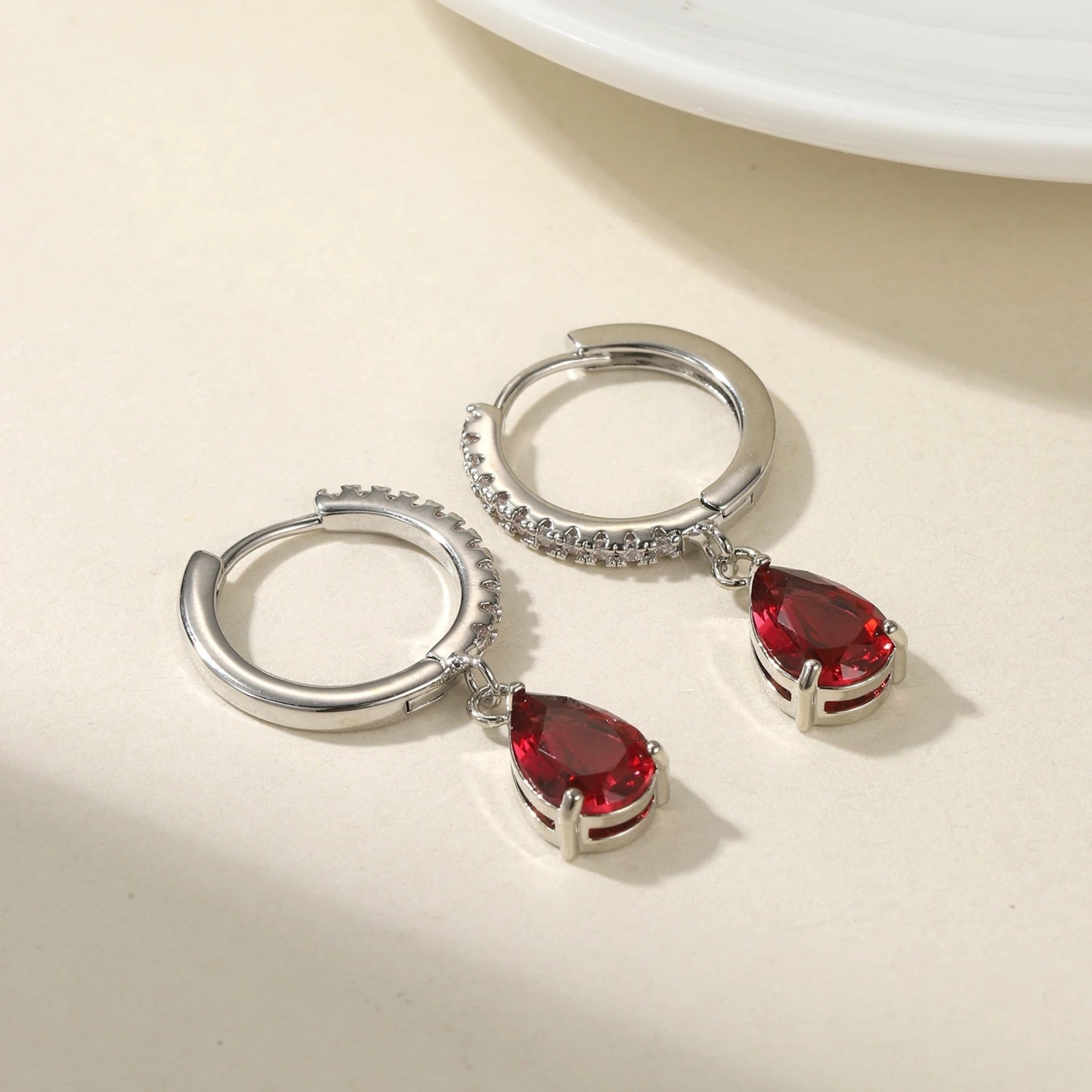 Pave Hoops with Birthstone Charm