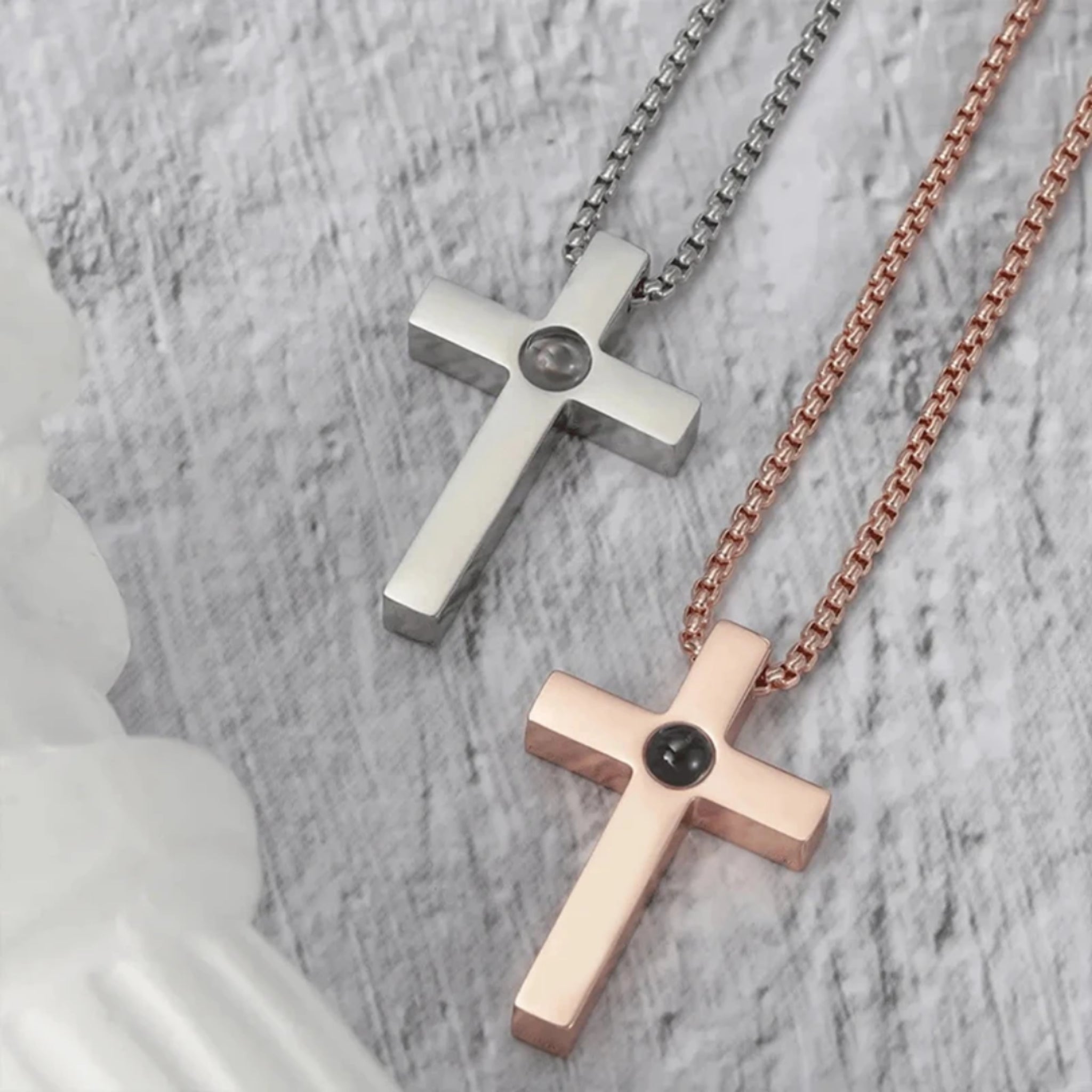 Engraved Cross Pendant with Hidden Photo