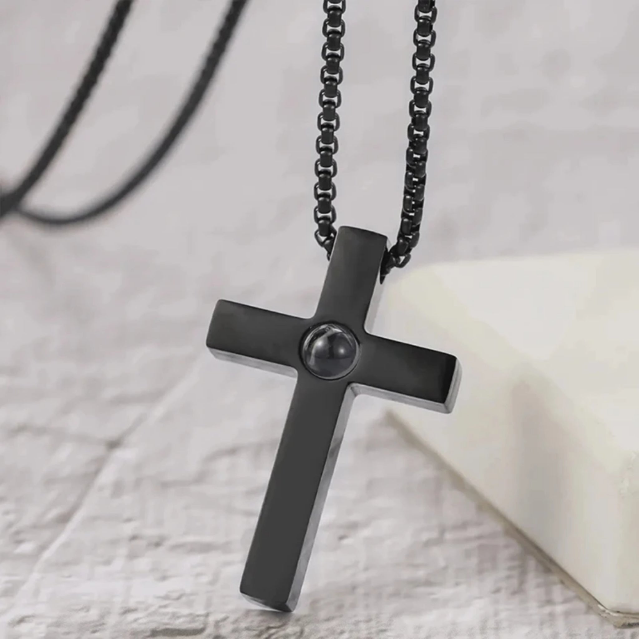 Engraved Cross Pendant with Hidden Photo