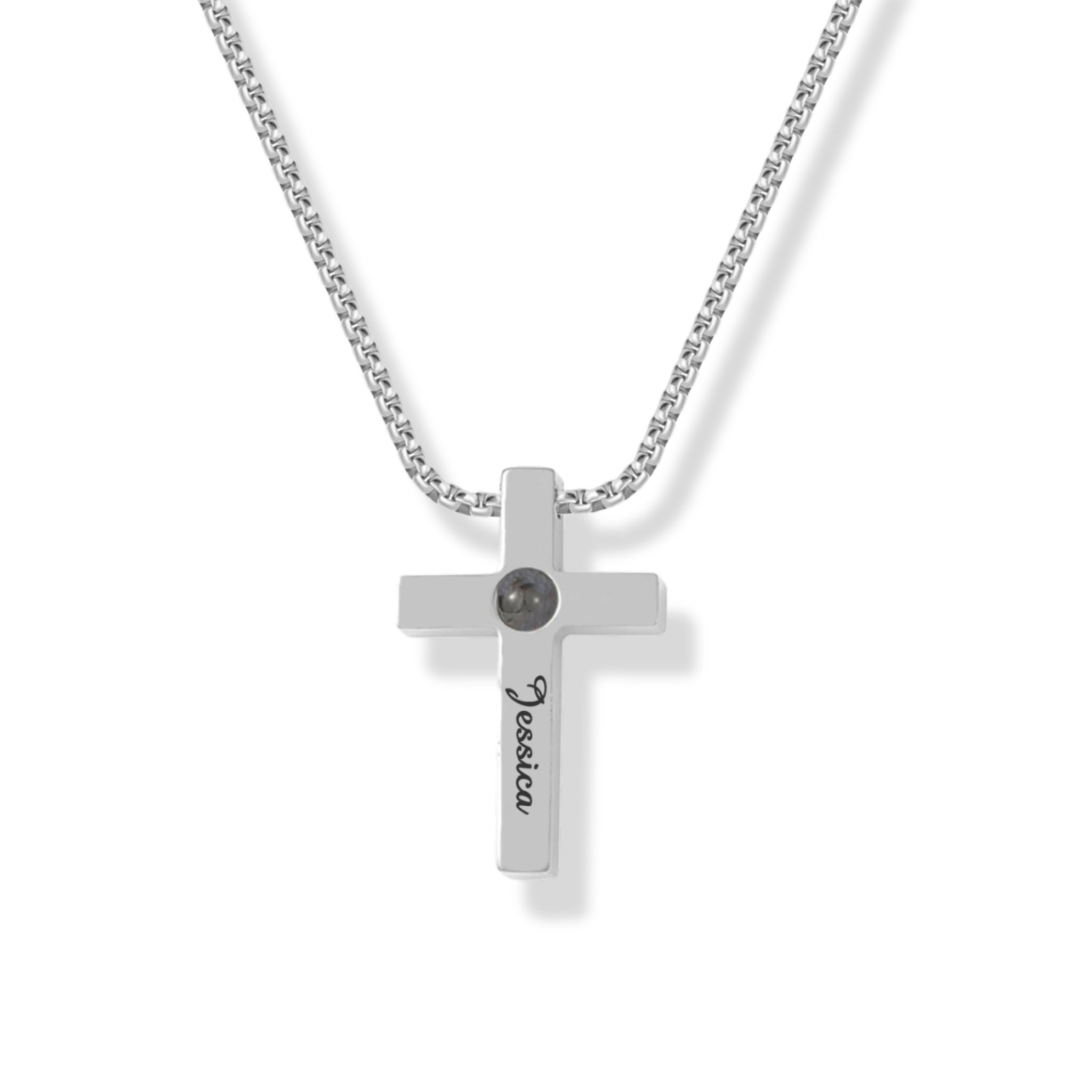 Engraved Cross Pendant with Hidden Photo