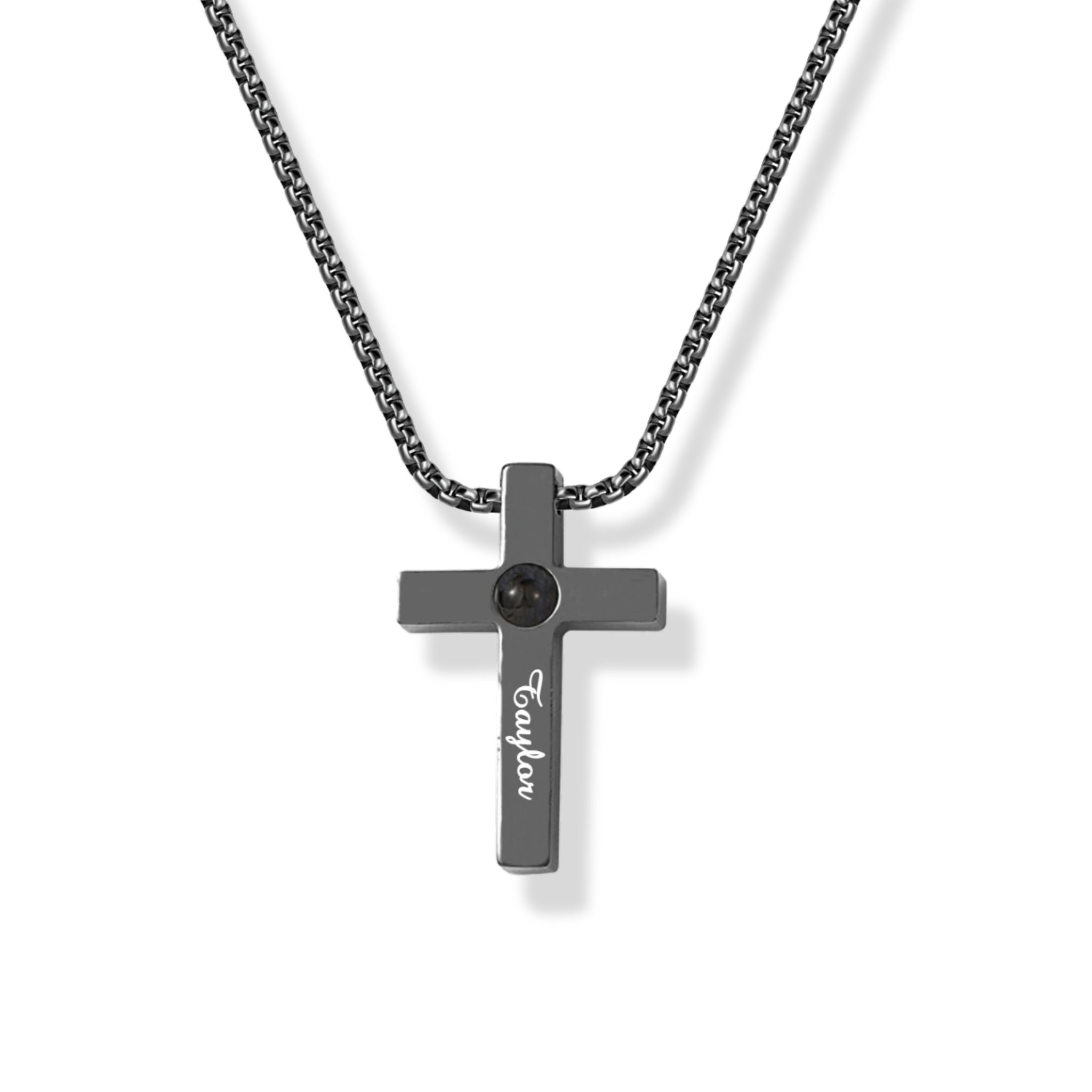 Engraved Cross Pendant with Hidden Photo
