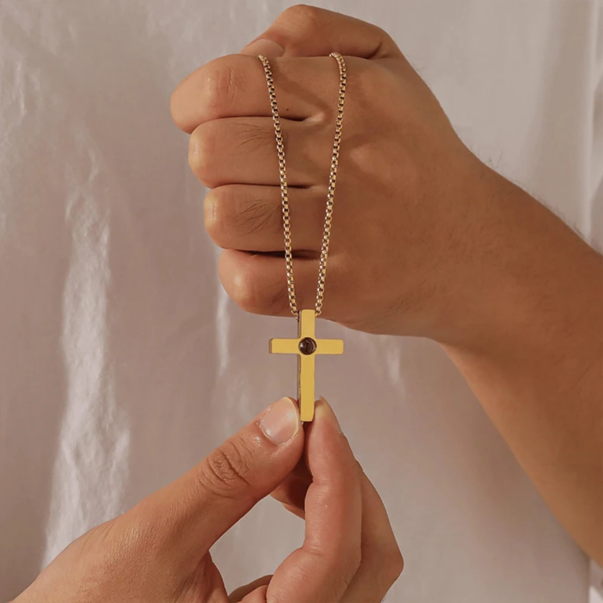Engraved Cross Pendant with Hidden Photo