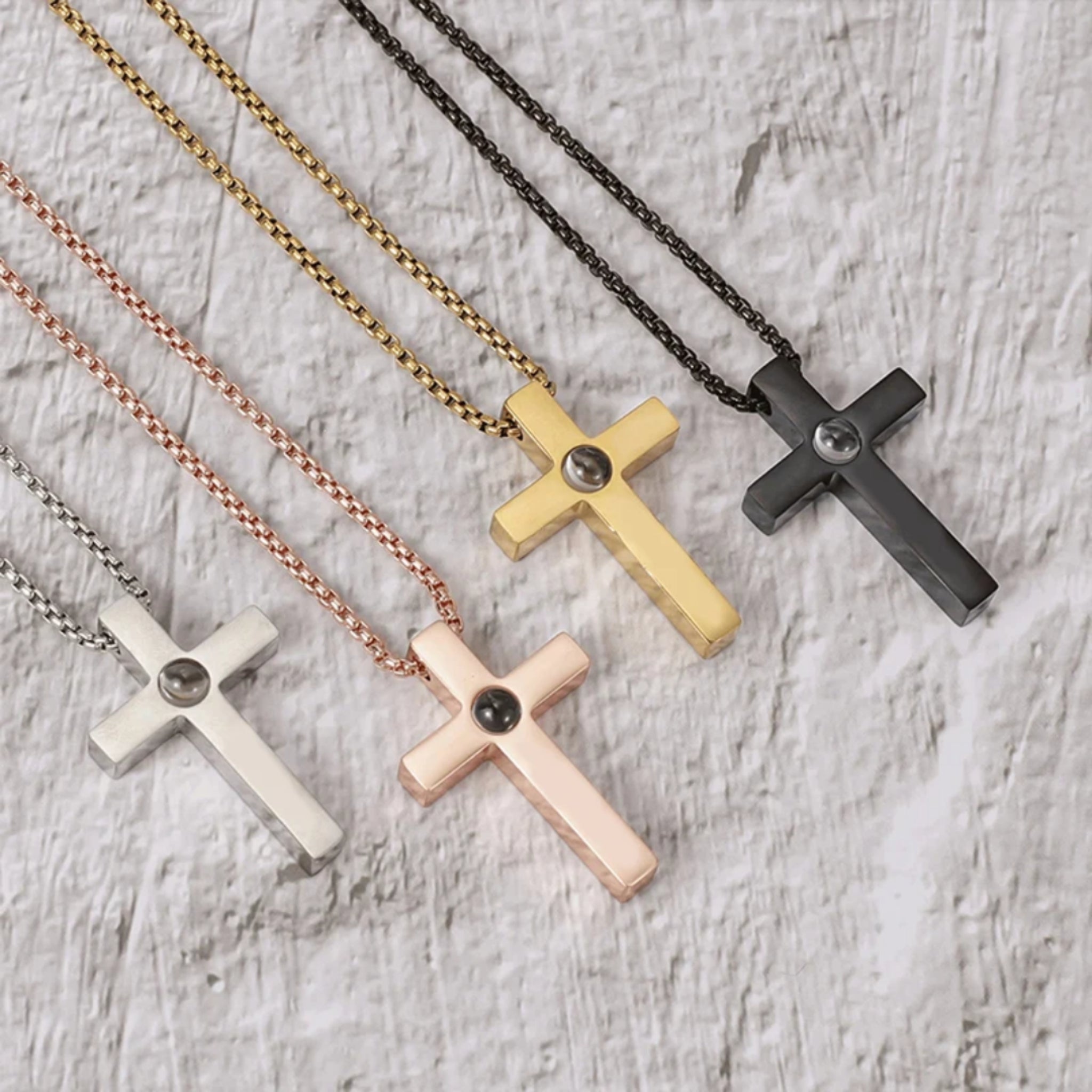 Engraved Cross Pendant with Hidden Photo