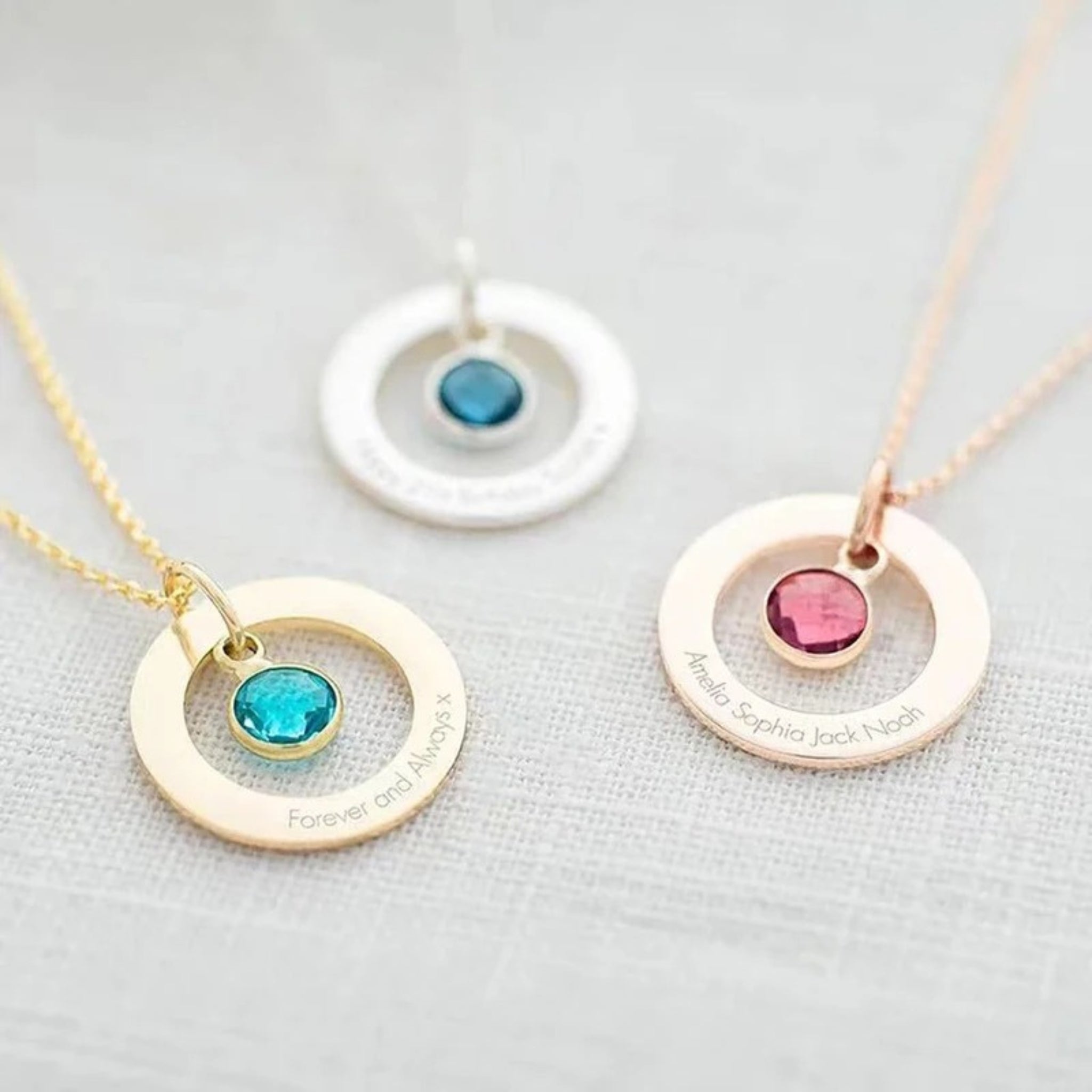 Engraved Ring Pendant with Birthstones