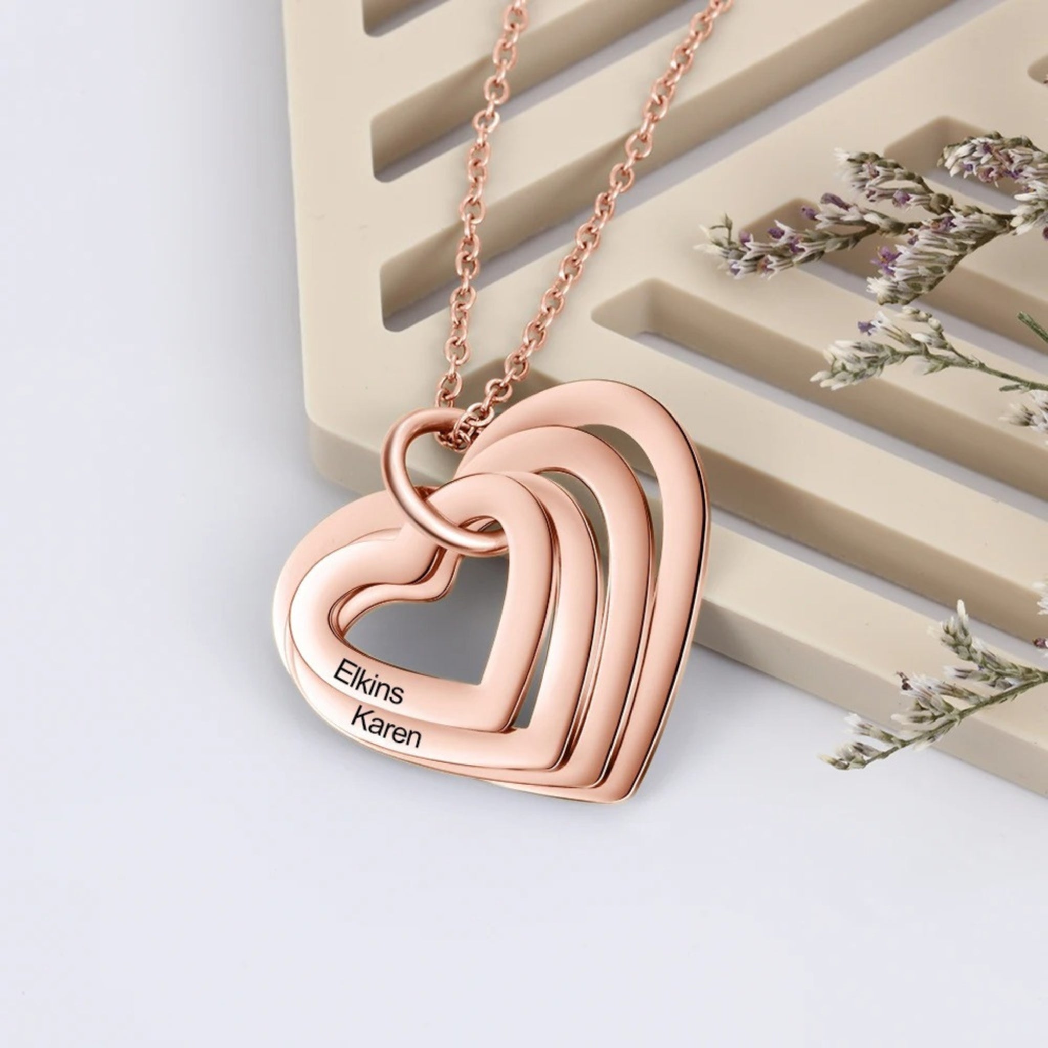 Layered Heart Pendant Name Necklace