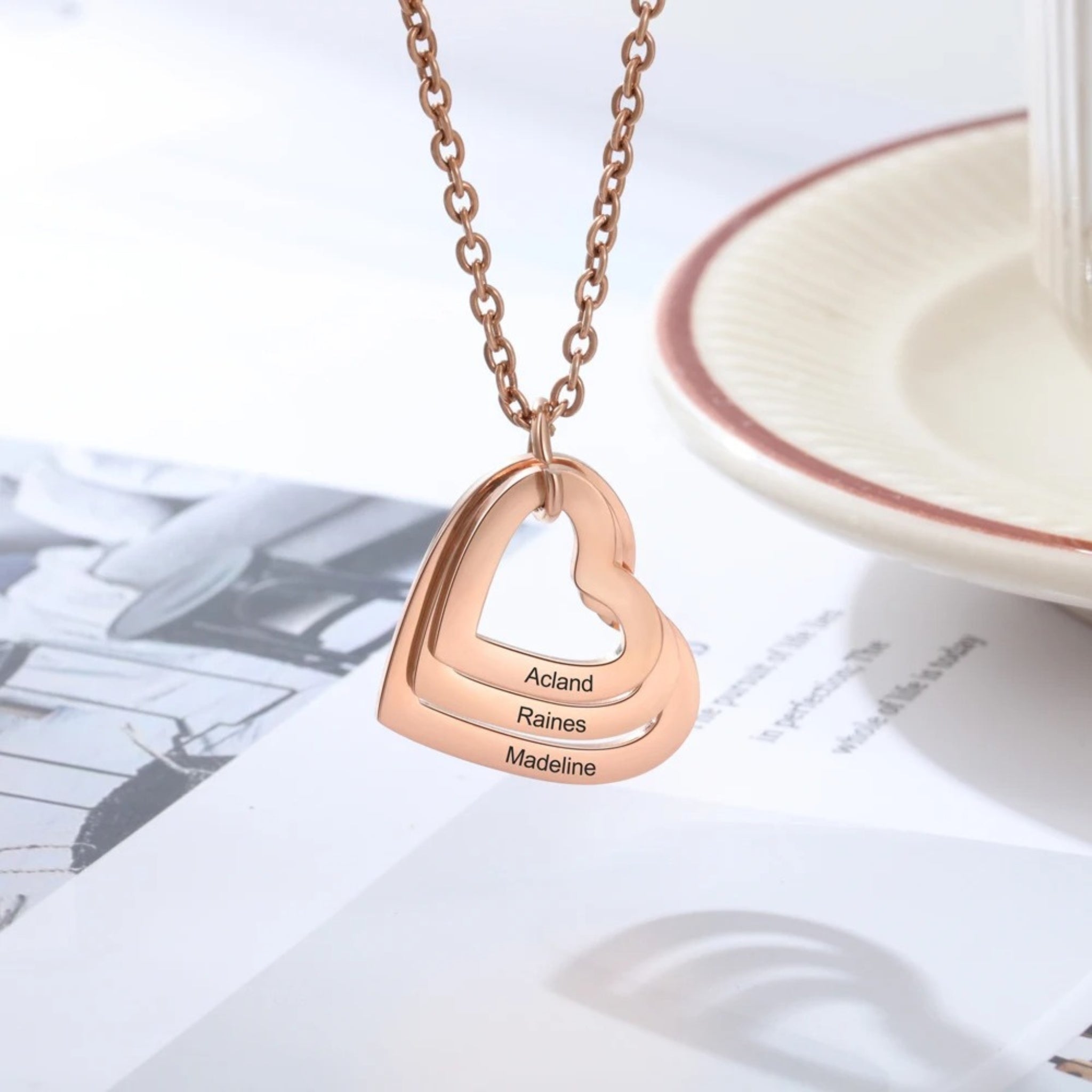 Layered Heart Pendant Name Necklace
