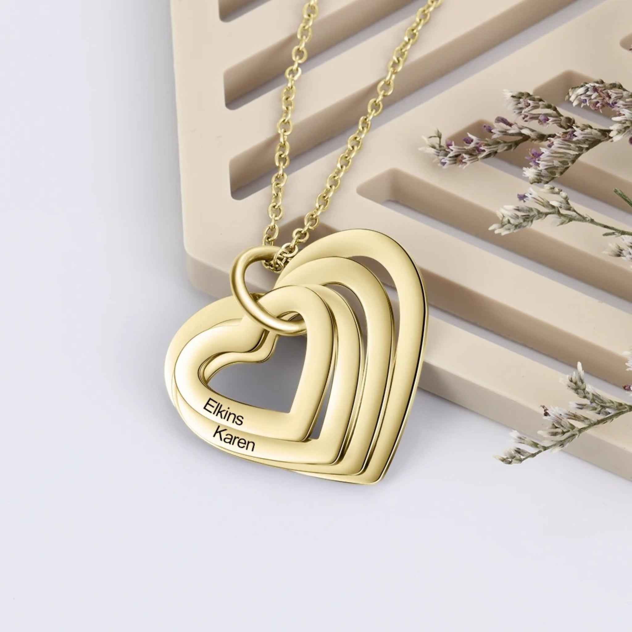 Layered Heart Pendant Name Necklace
