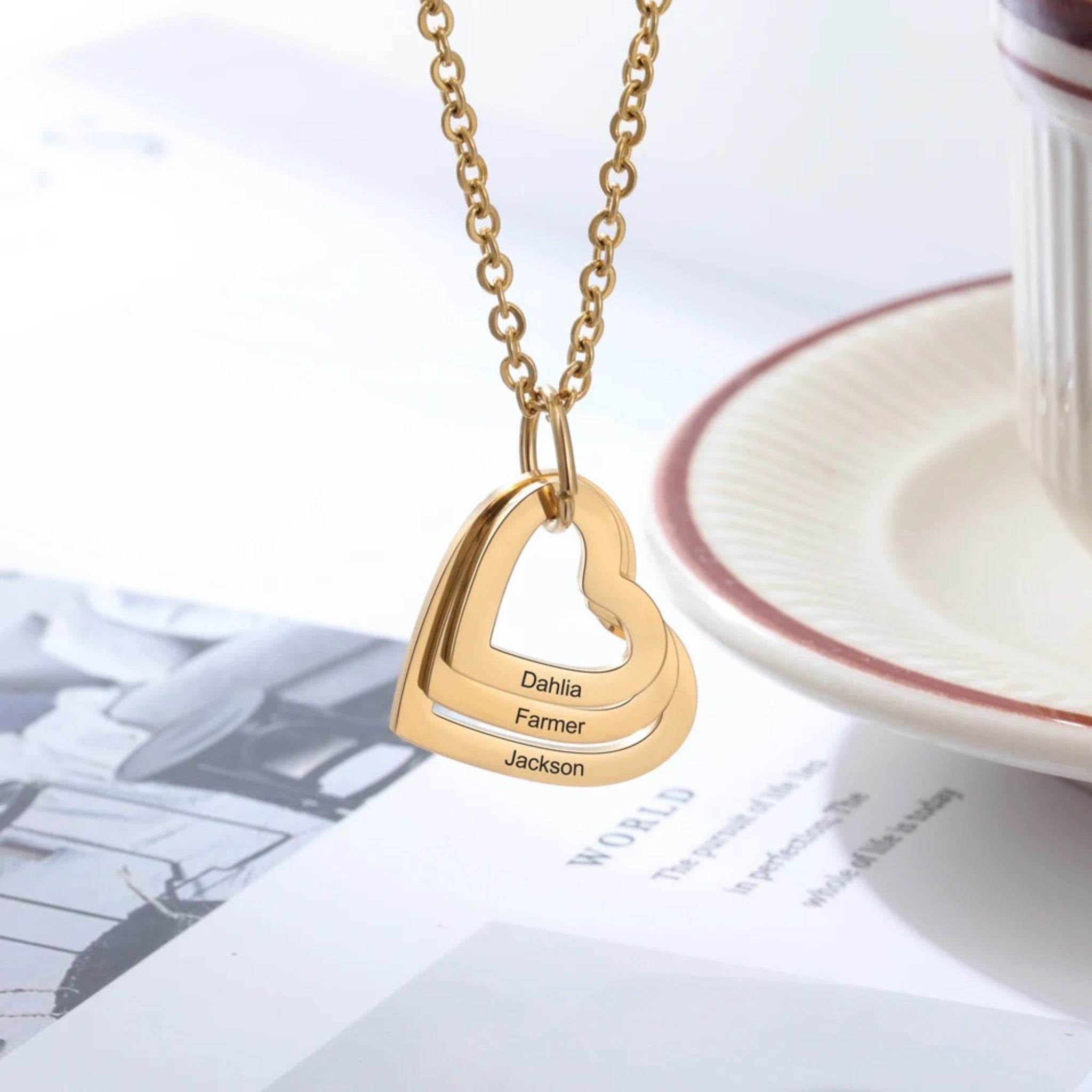 Layered Heart Pendant Name Necklace