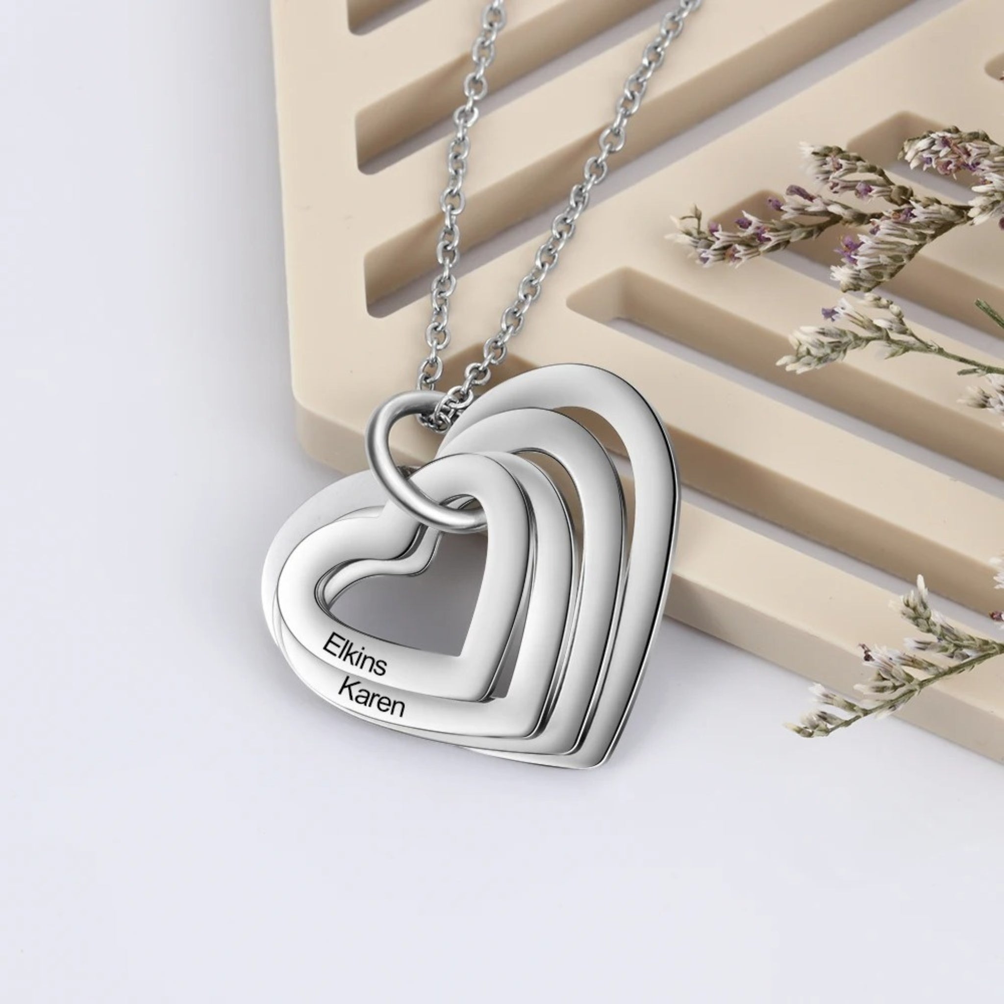 Layered Heart Pendant Name Necklace