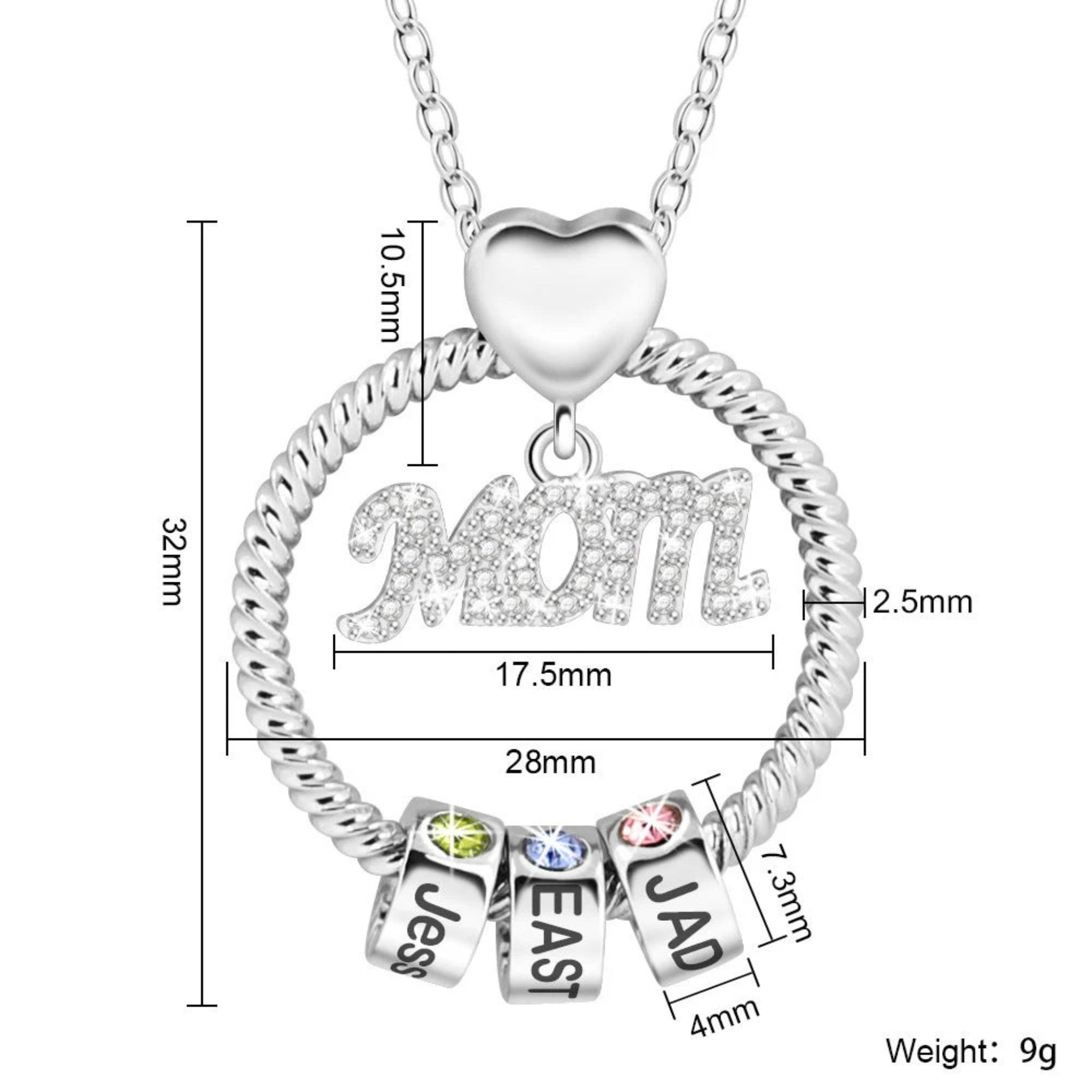 Mom Ring Pendant with Engraved Birthstone Charms
