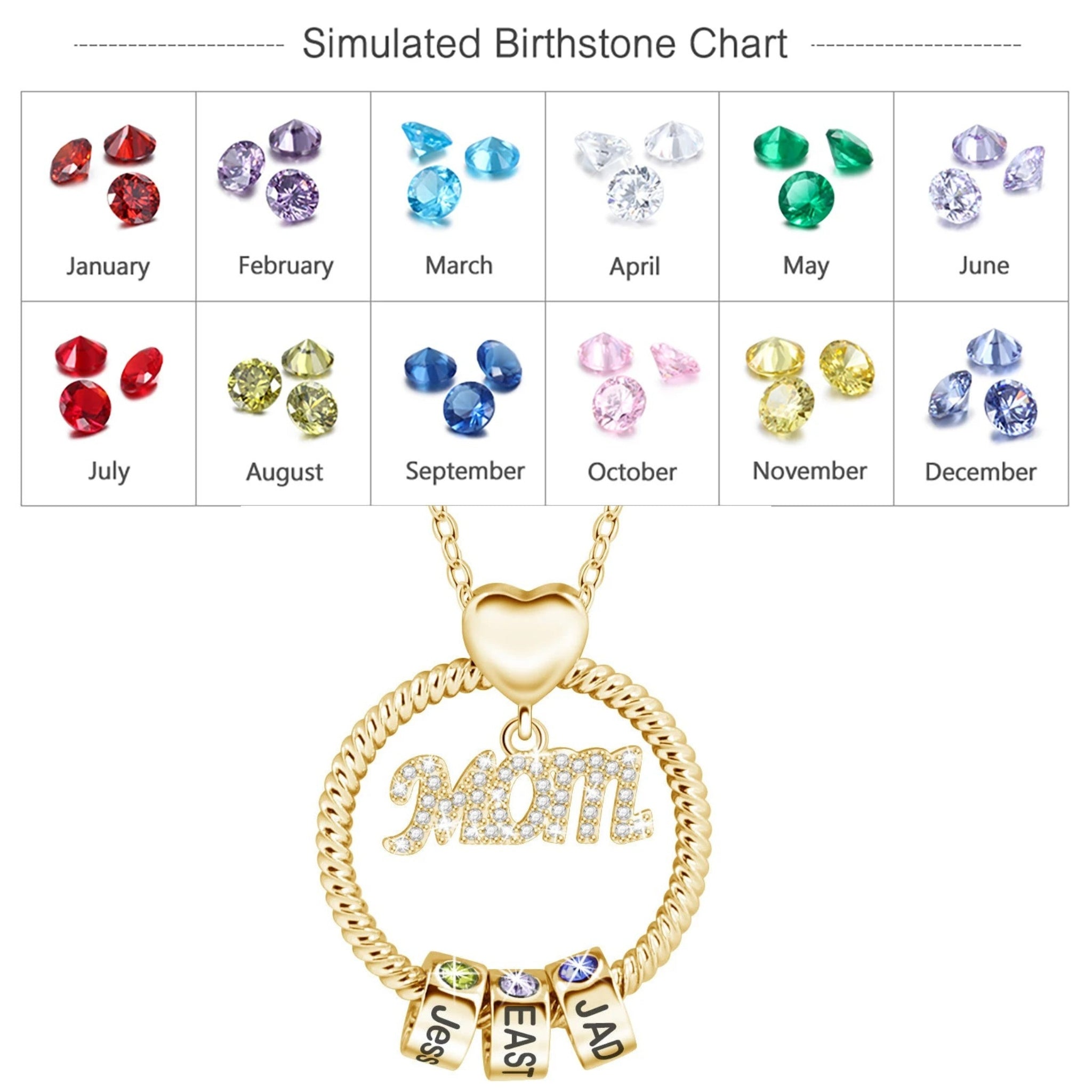 Mom Ring Pendant with Engraved Birthstone Charms