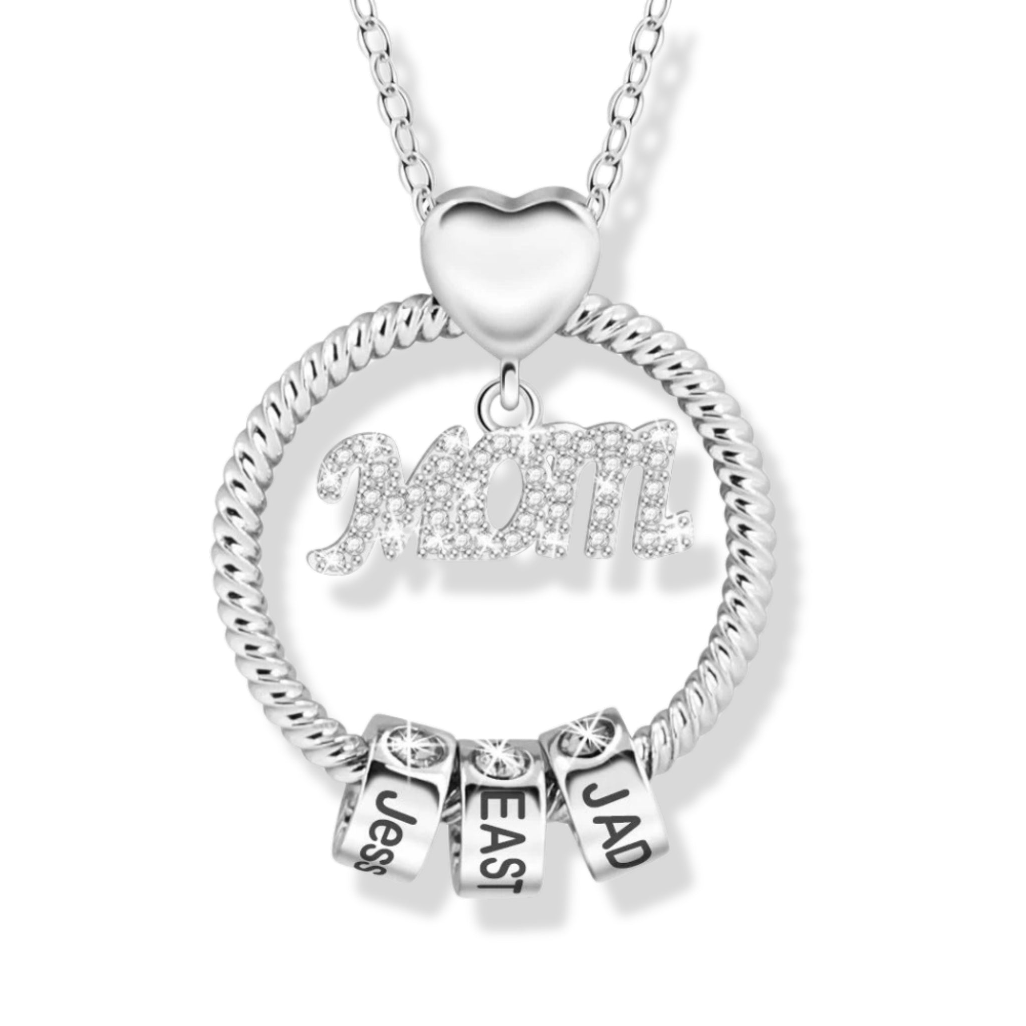 Mom Ring Pendant with Engraved Birthstone Charms