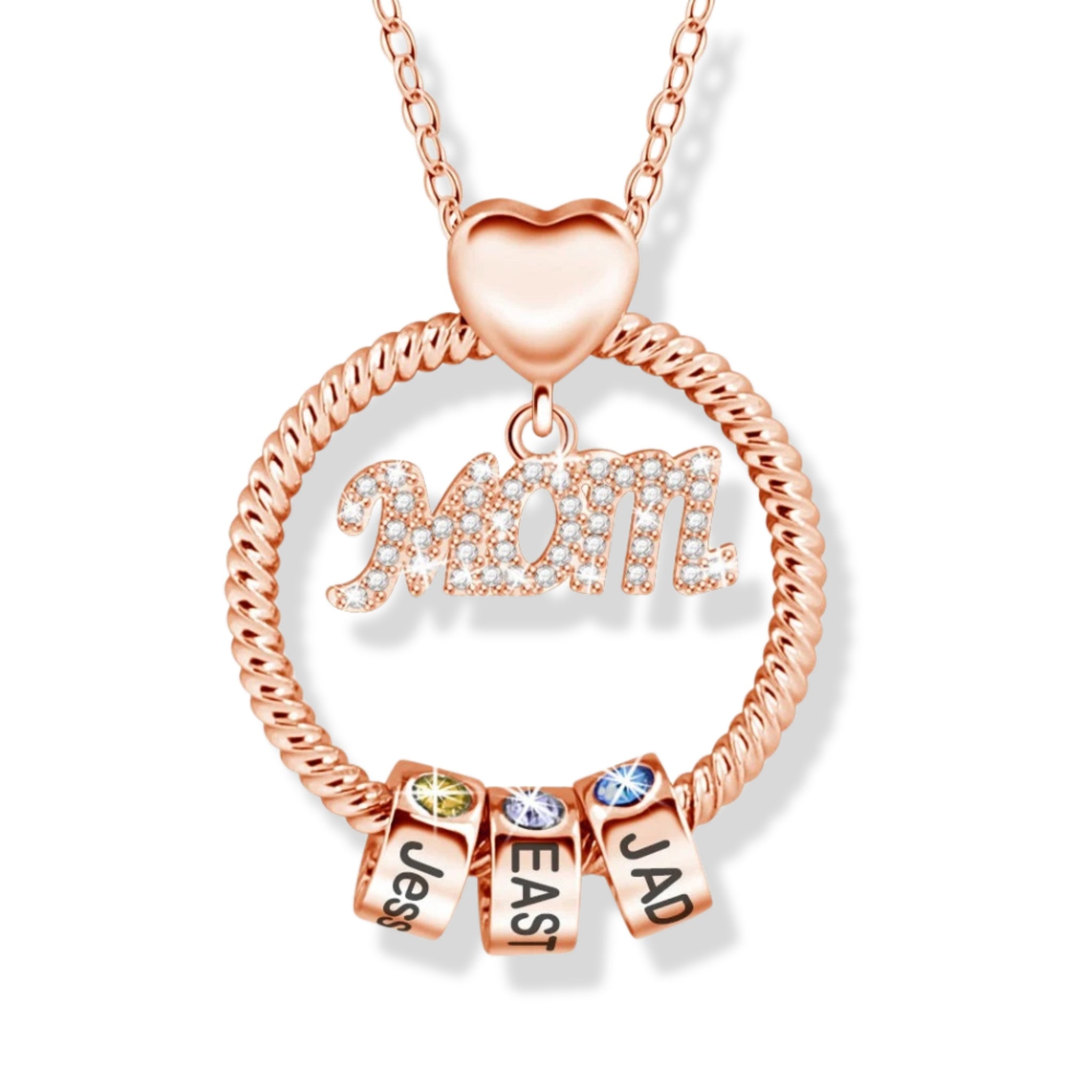 Mom Ring Pendant with Engraved Birthstone Charms
