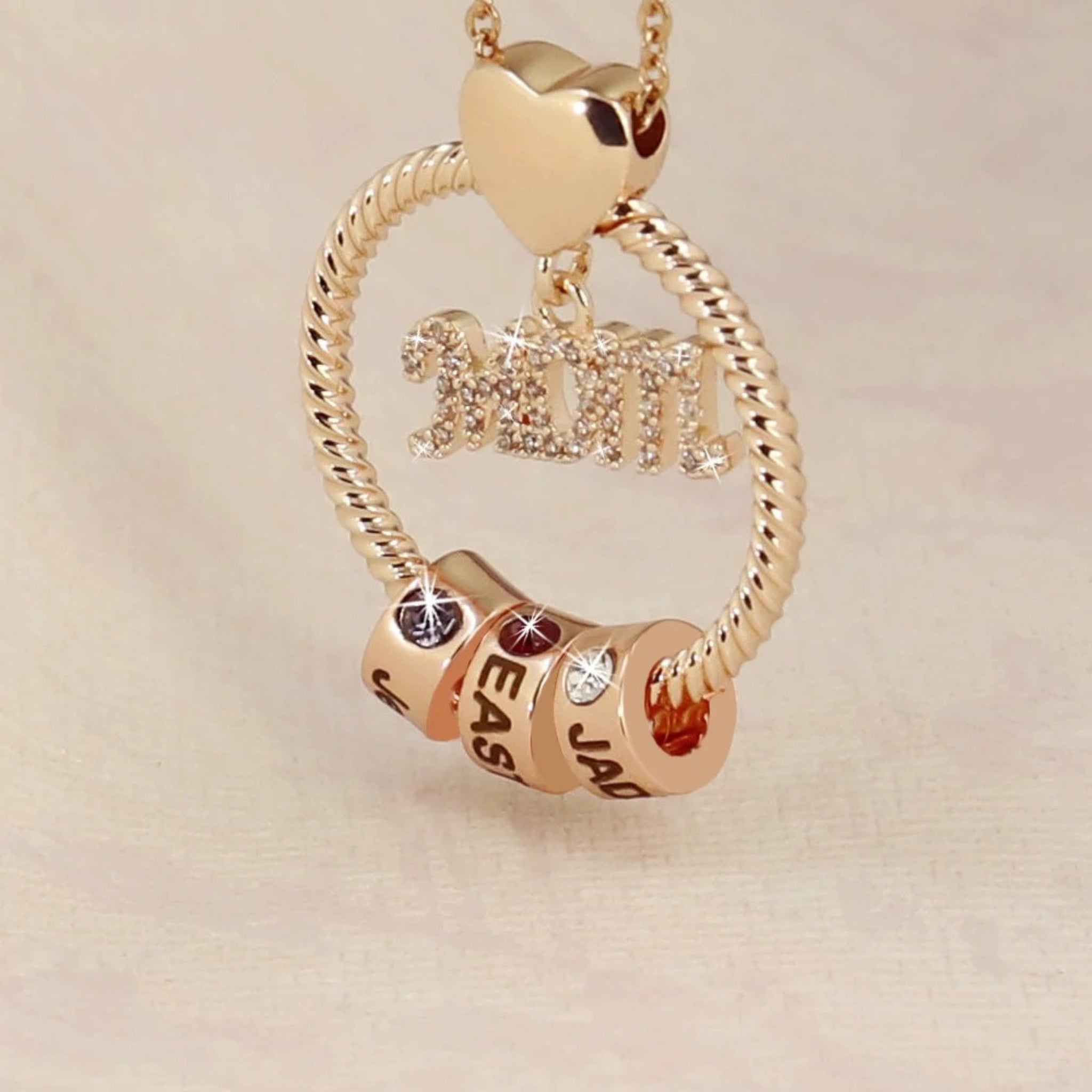 Mom Ring Pendant with Engraved Birthstone Charms