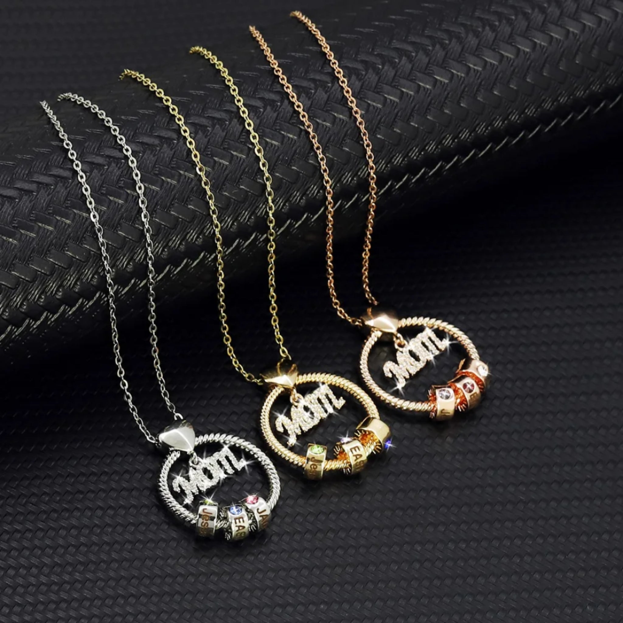 Mom Ring Pendant with Engraved Birthstone Charms