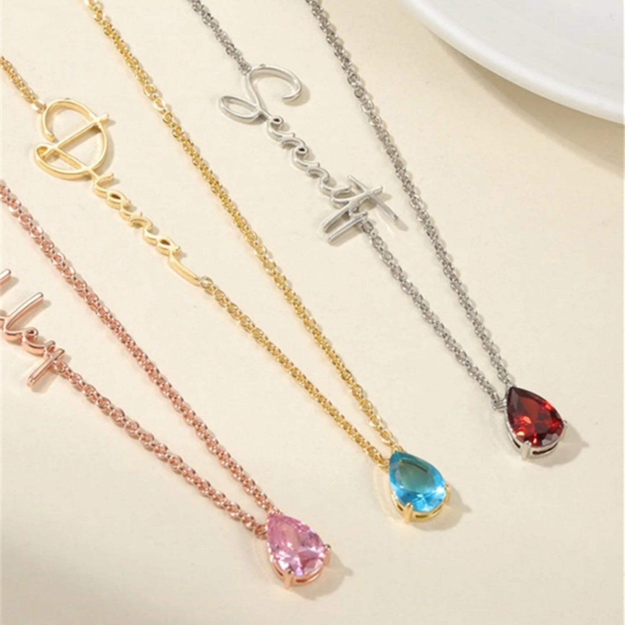 Teardrop Birthstone Name Necklace