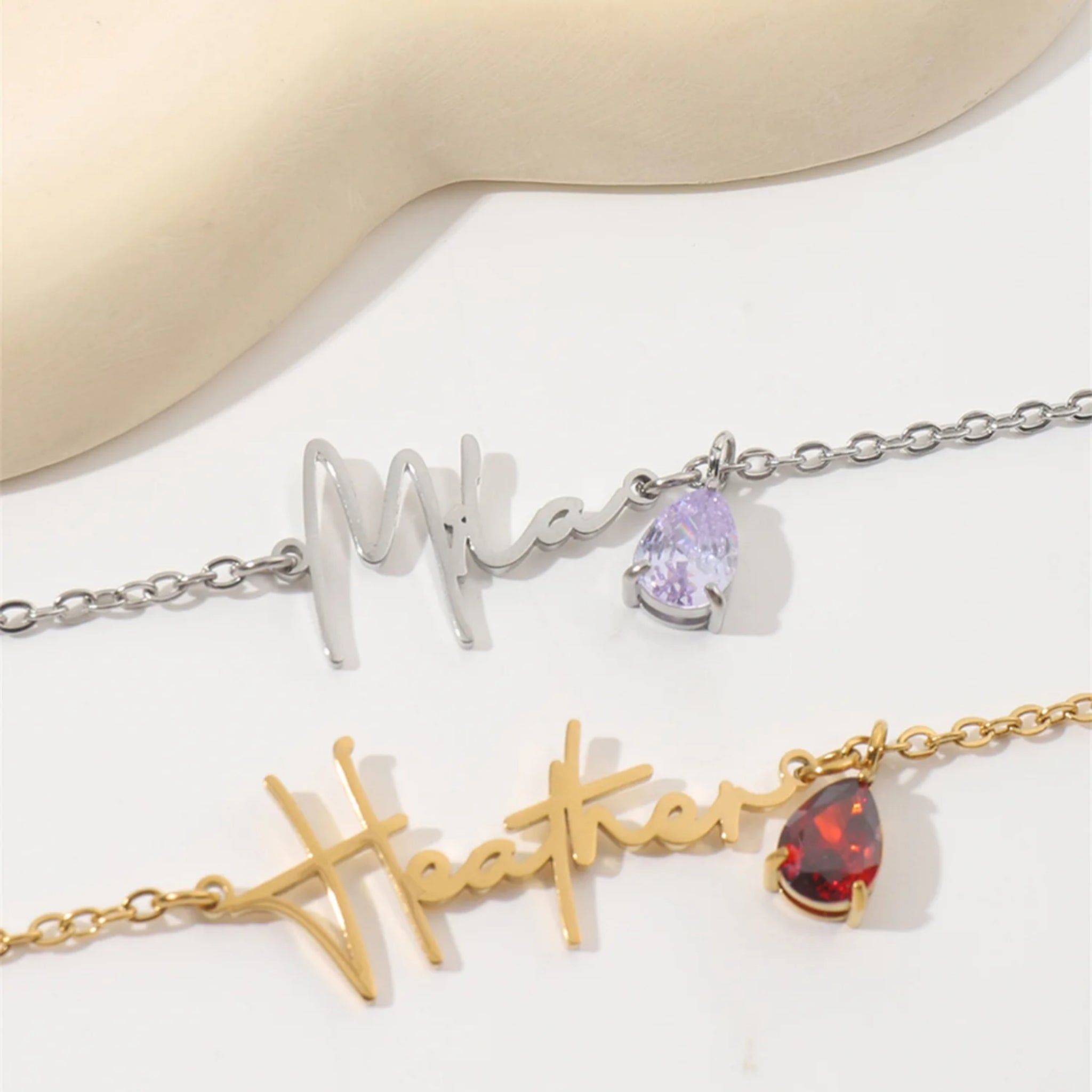 Teardrop Birthstone Name Necklace