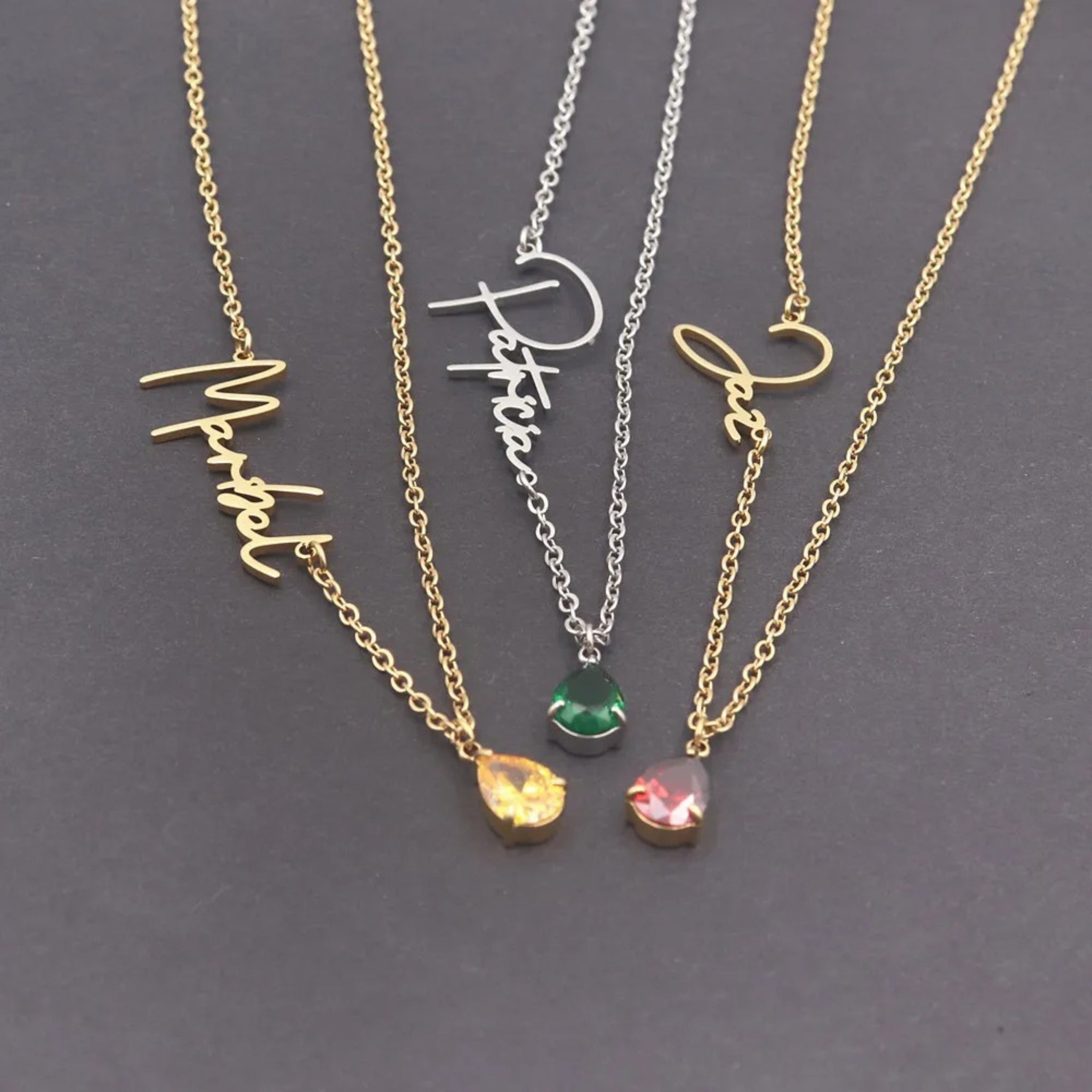 Teardrop Birthstone Name Necklace