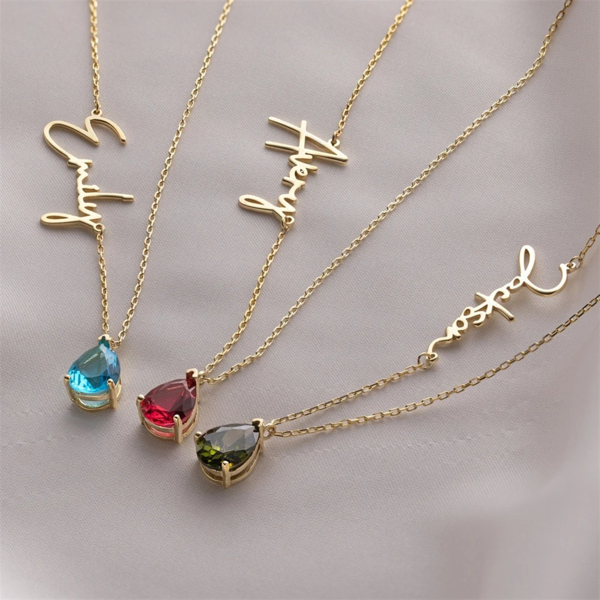 Teardrop Birthstone Name Necklace
