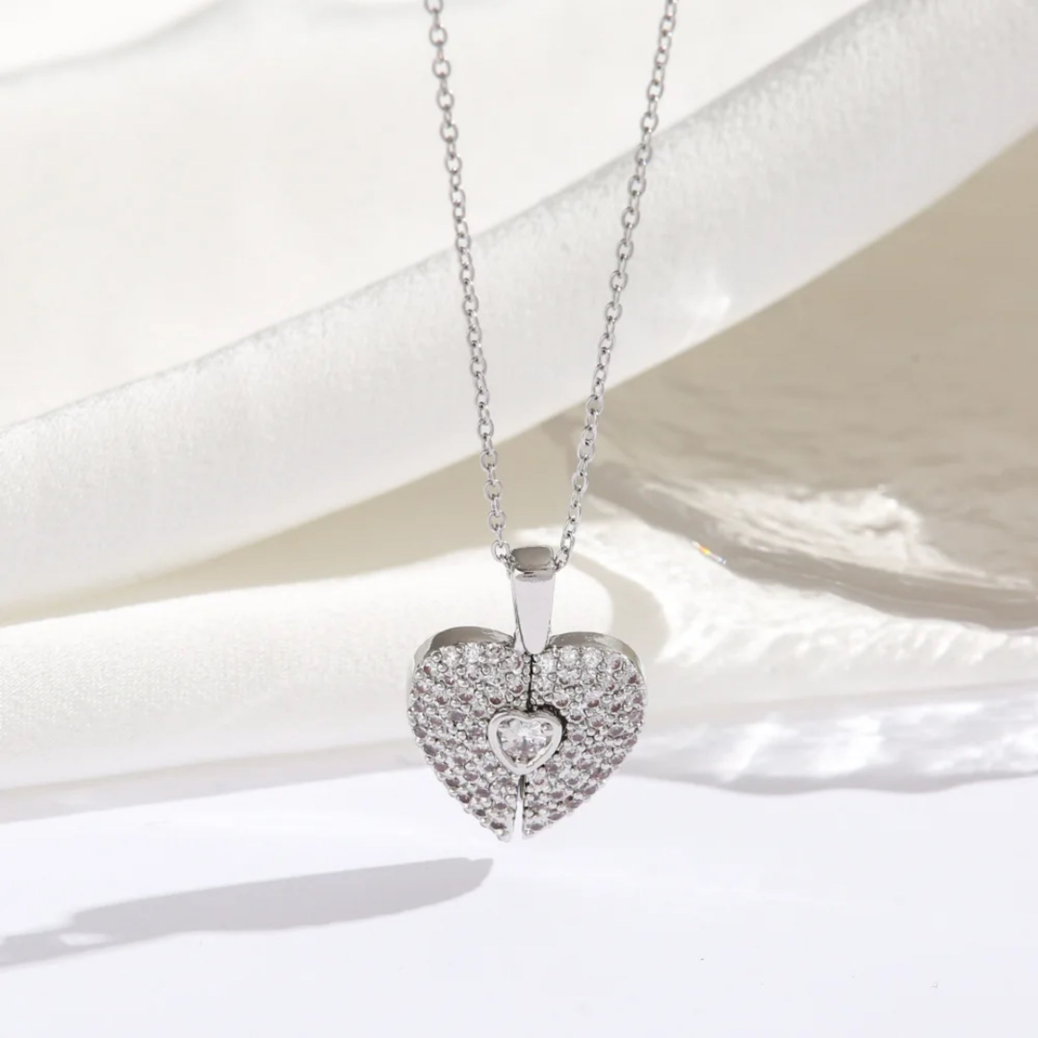 Sparkling Angel Wing Heart Necklace with Photo