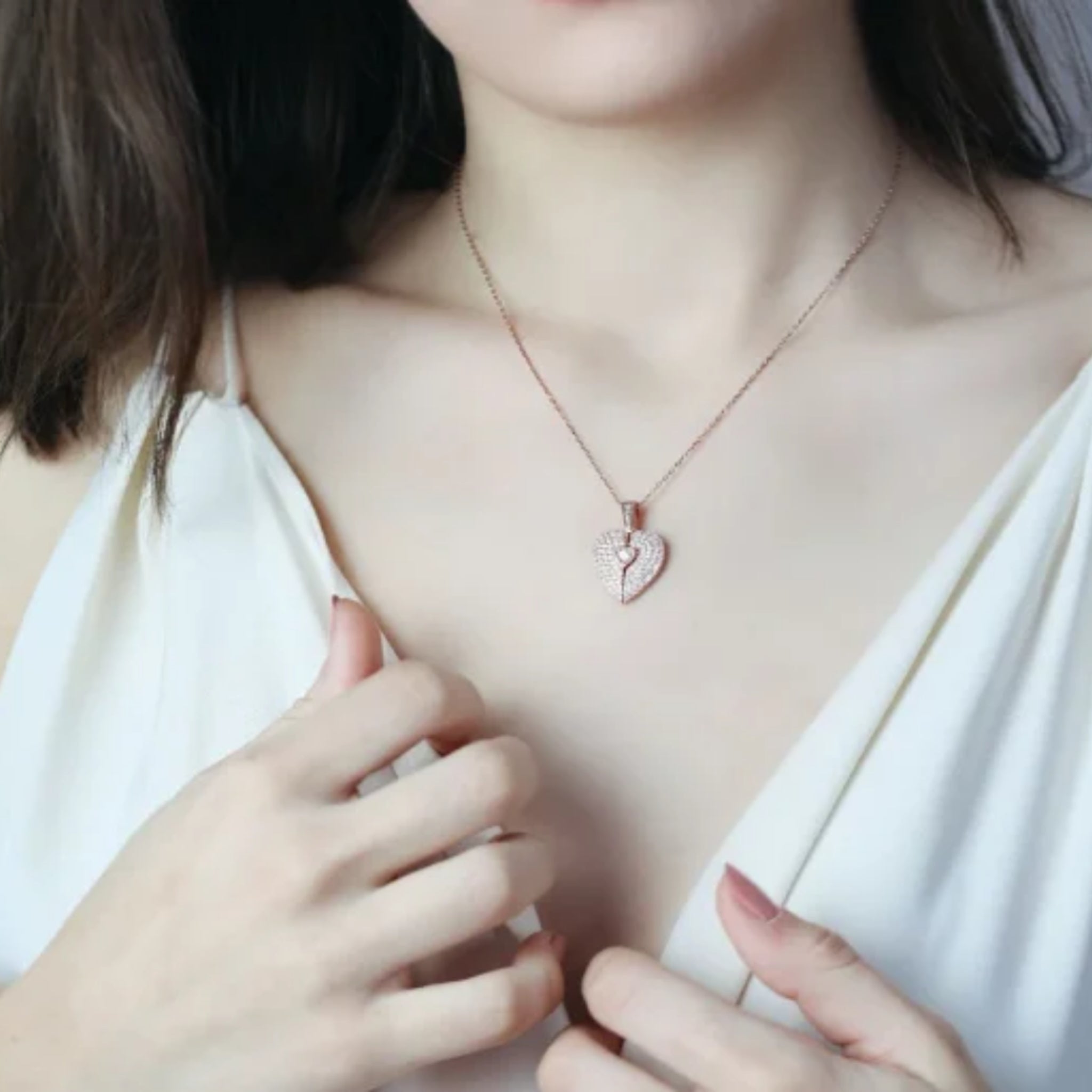 Sparkling Angel Wing Heart Necklace with Photo