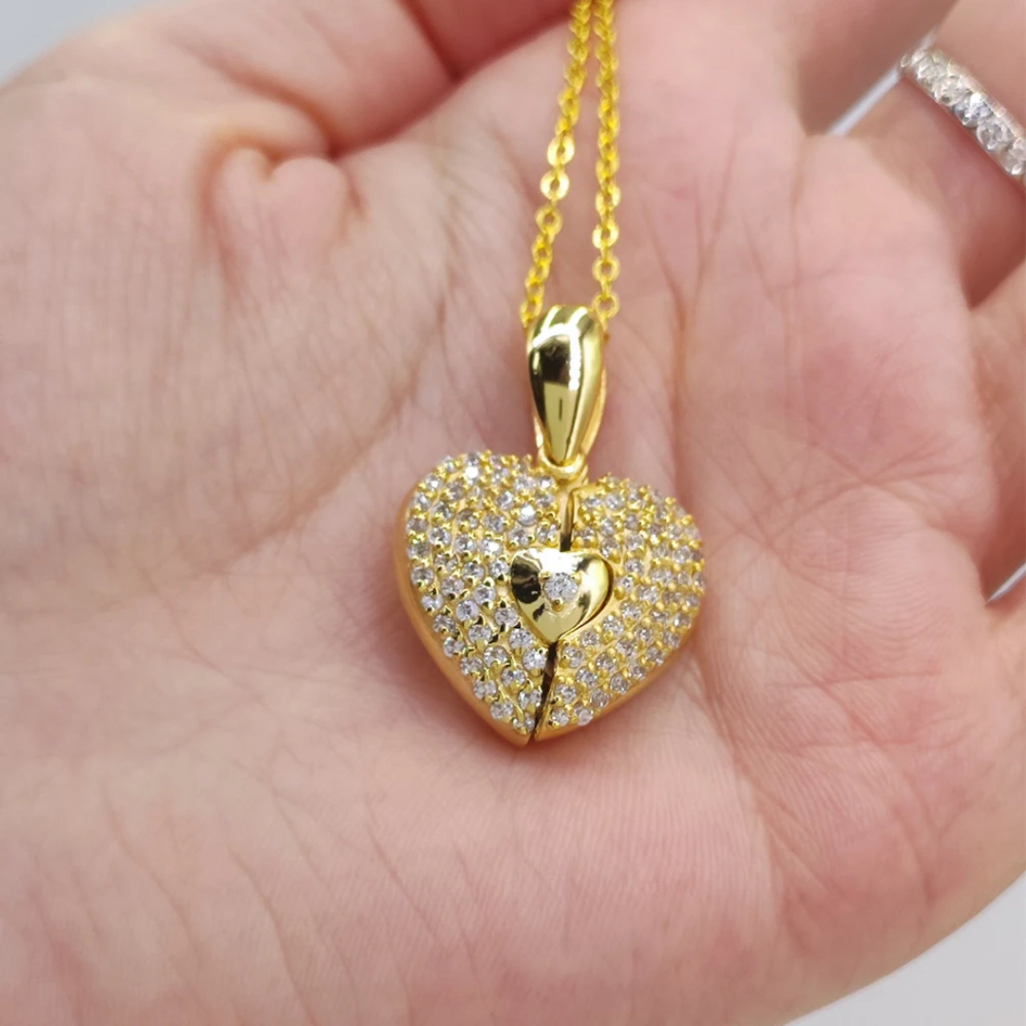 Sparkling Angel Wing Heart Necklace with Photo