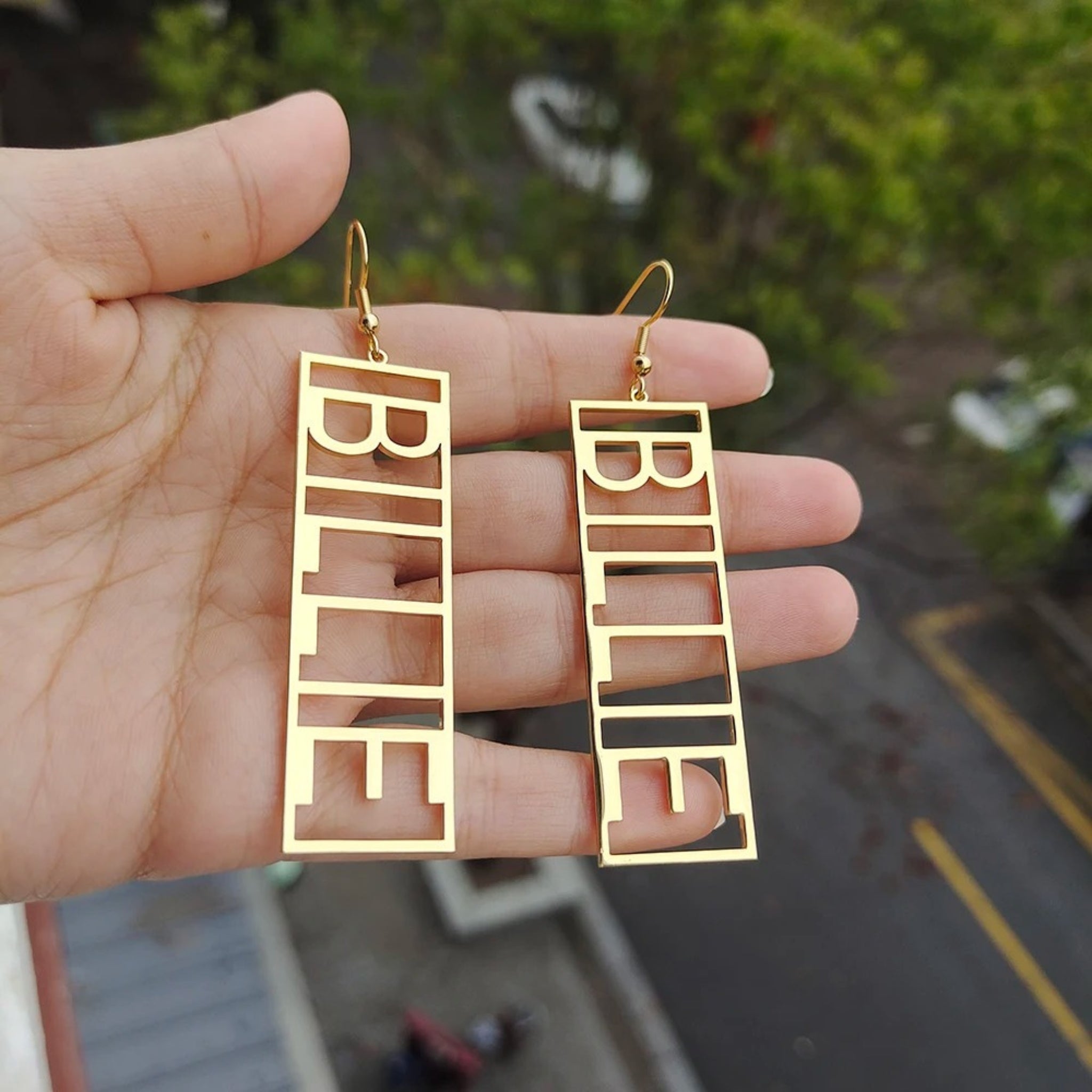 Rectangular Cutout Name Earrings