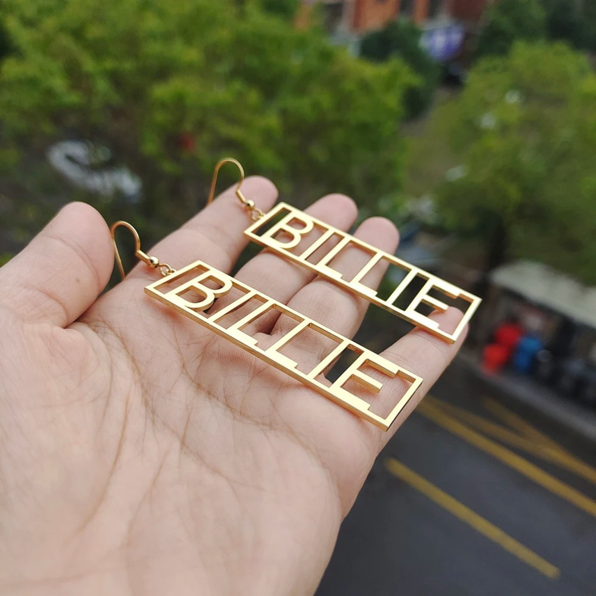 Rectangular Cutout Name Earrings