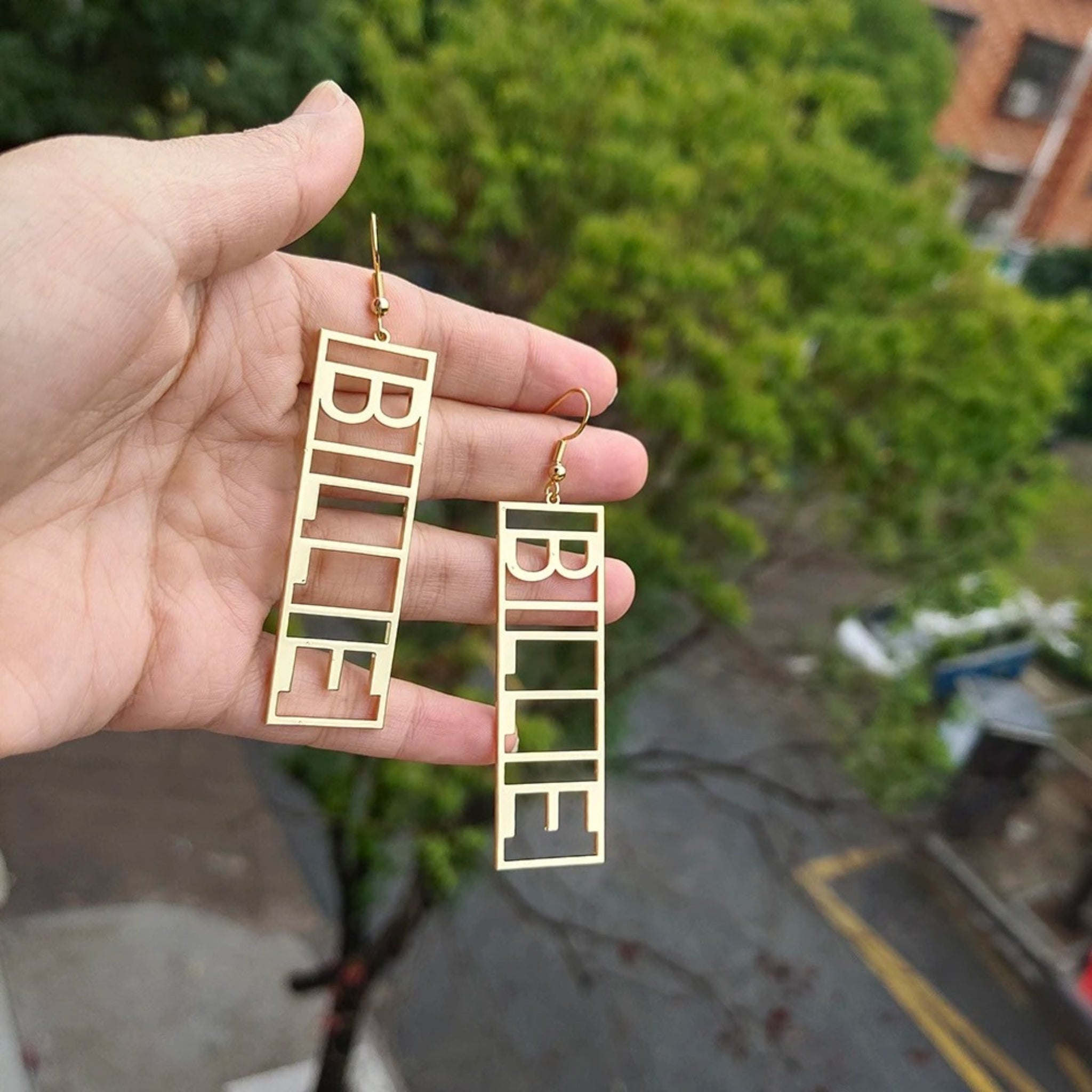 Rectangular Cutout Name Earrings